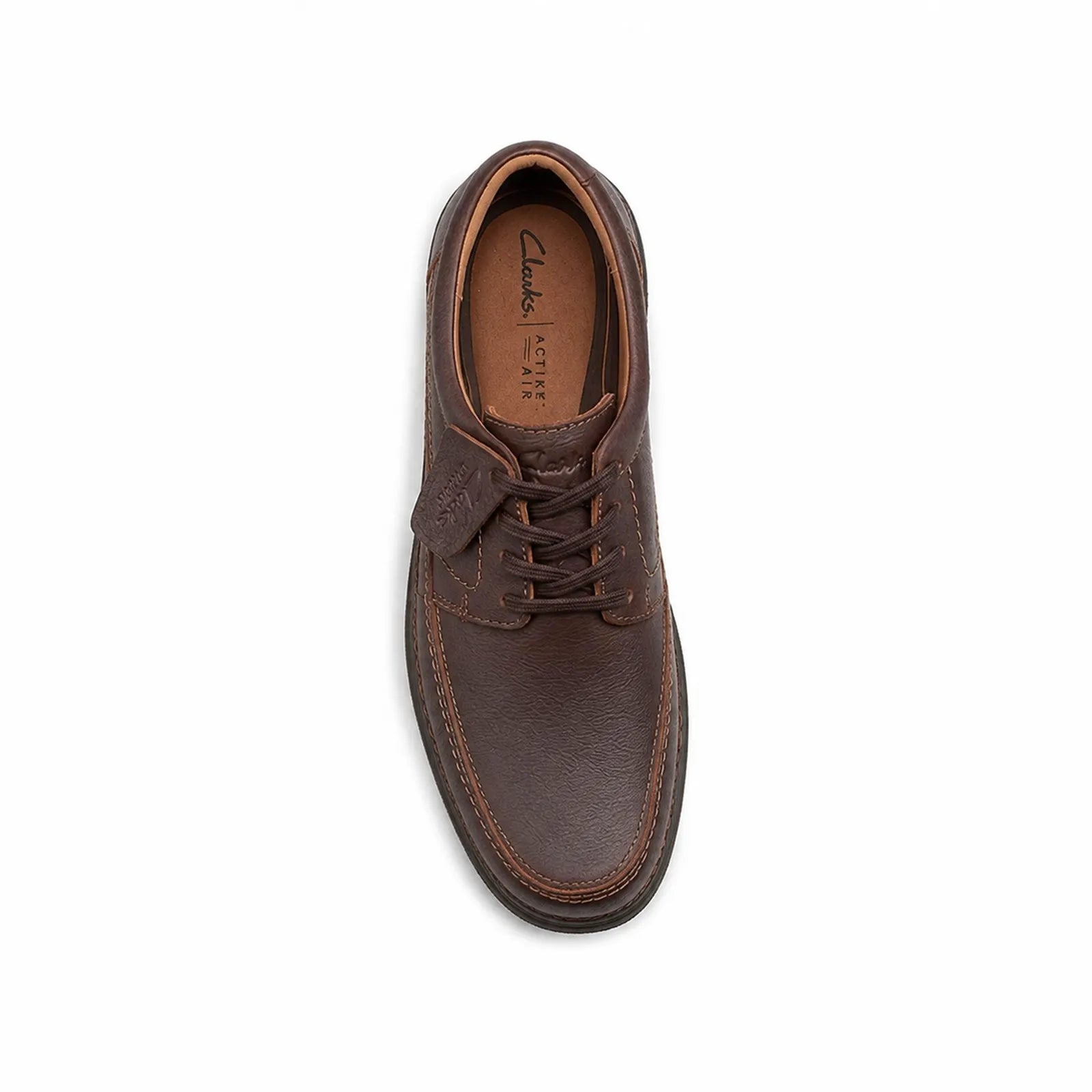 Brown leather lace-up shoe with logo on tongue and cushioned collar