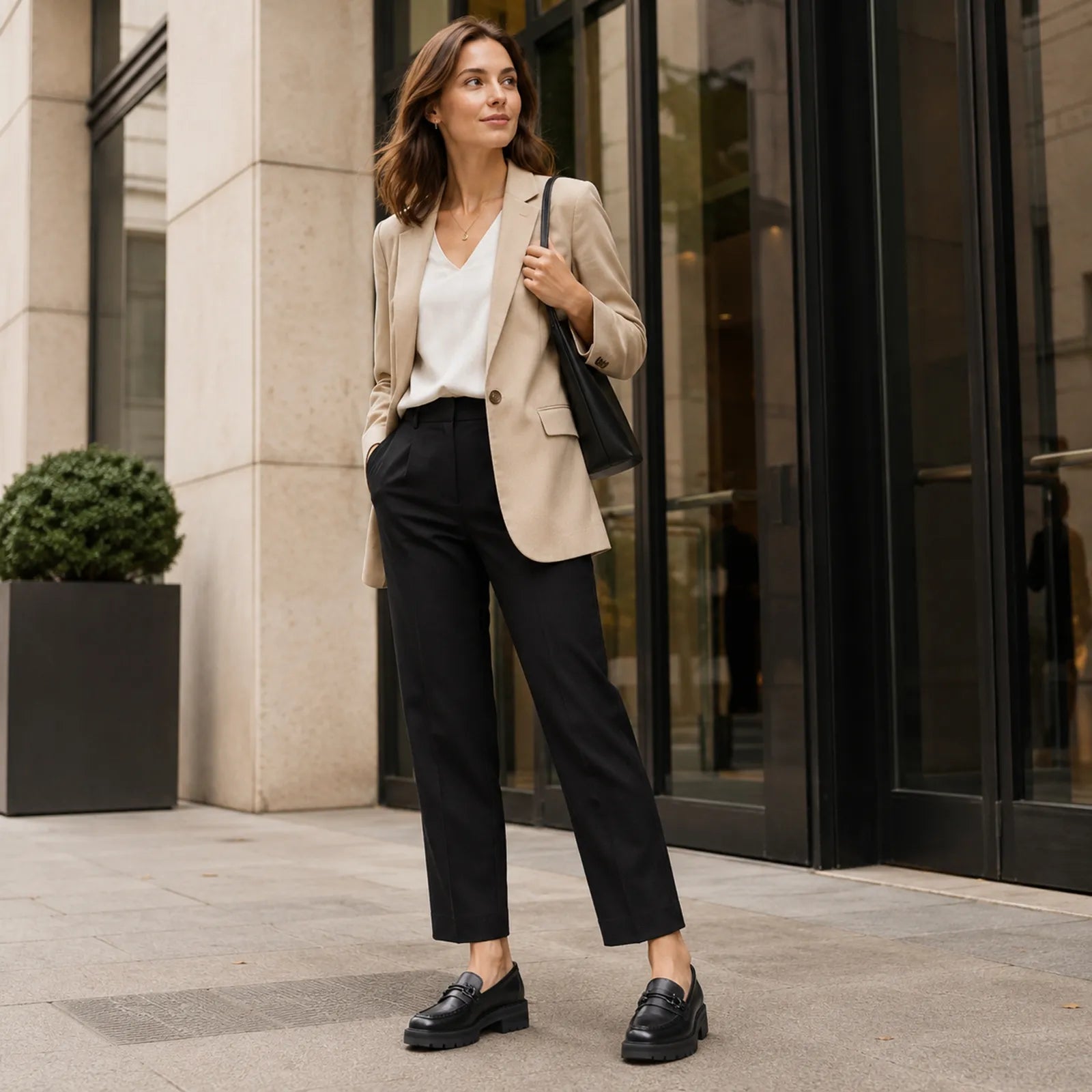 Black leather bit loafers with metal hardware and thick platform tread