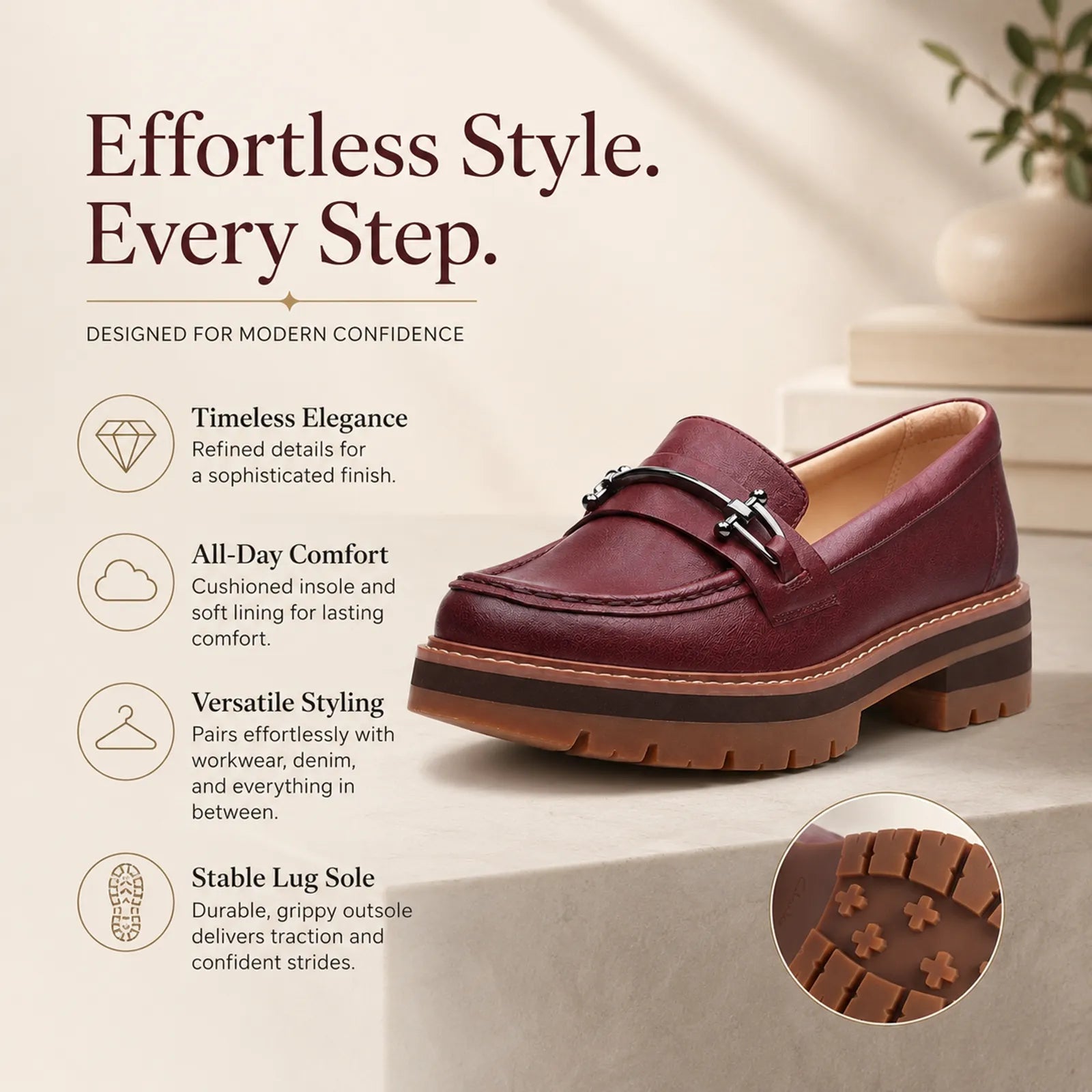 Oxblood leather bit loafers with metal bit hardware and cushioned footbed