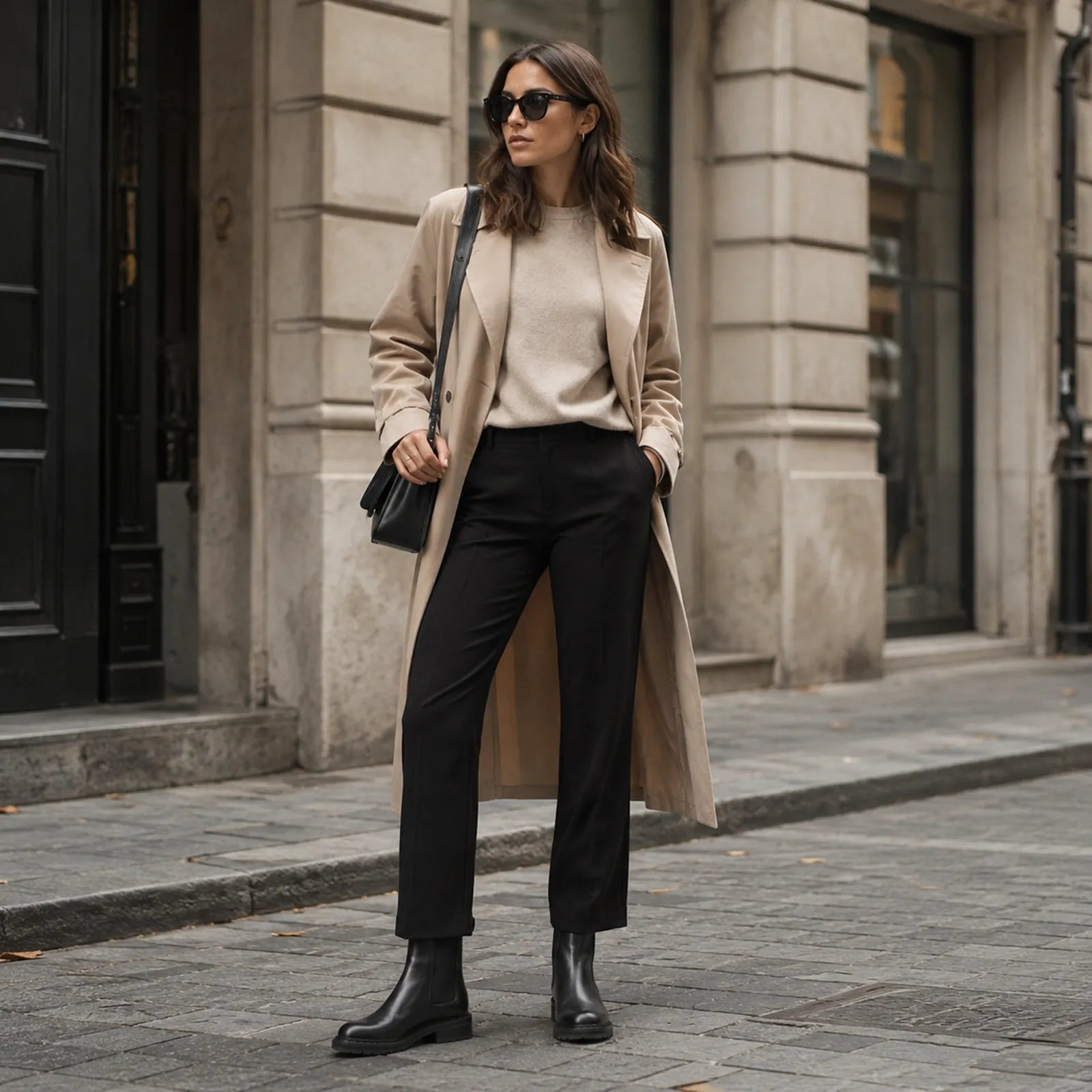 Black Chelsea boots worn with jeans, elastic side panels and treaded outsole