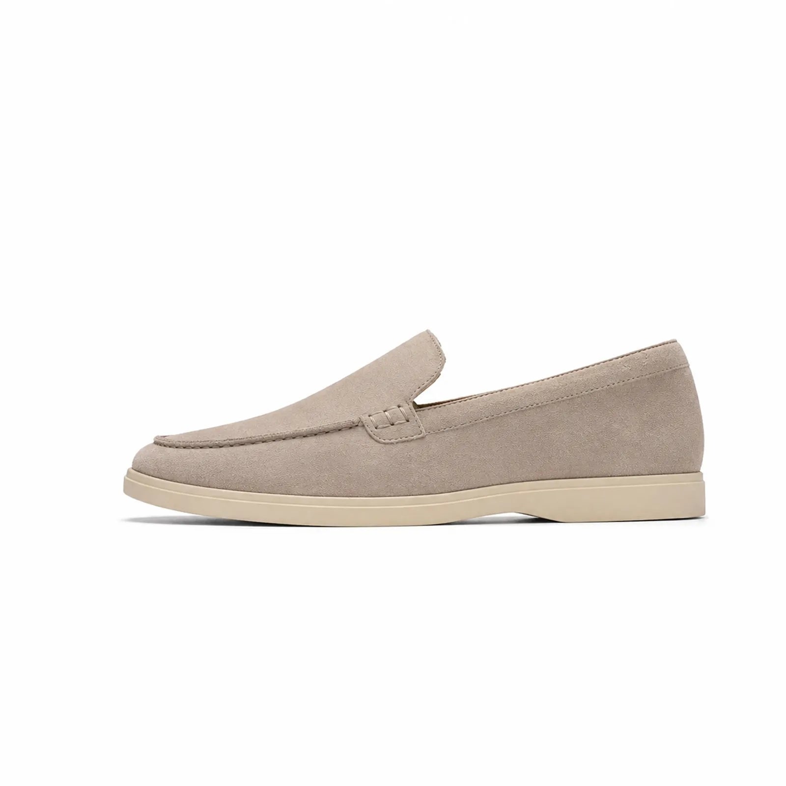 Men's suede loafers, grey slip-on with side slit and low-profile sole
