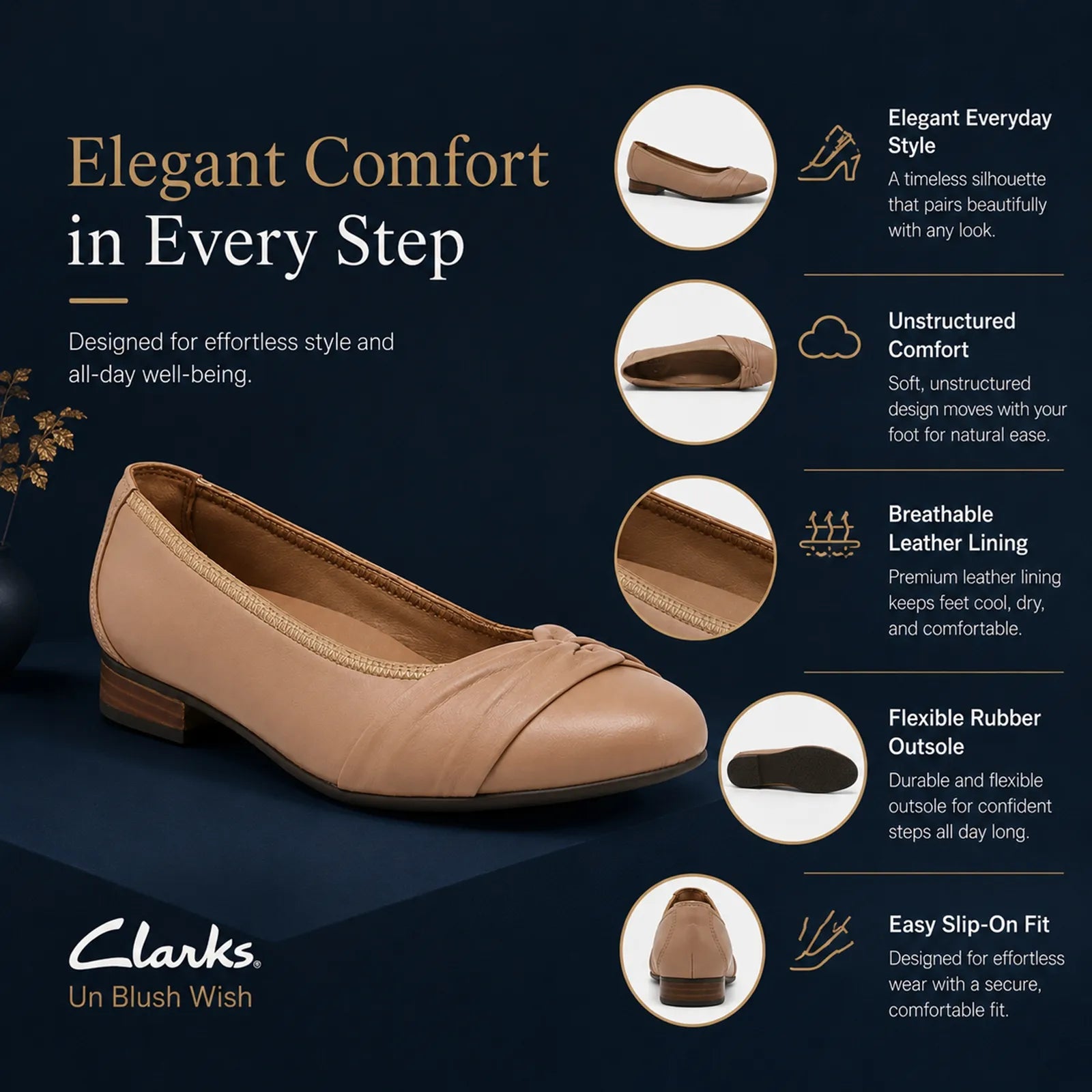 Women’s beige leather flats with twisted front and low block heel