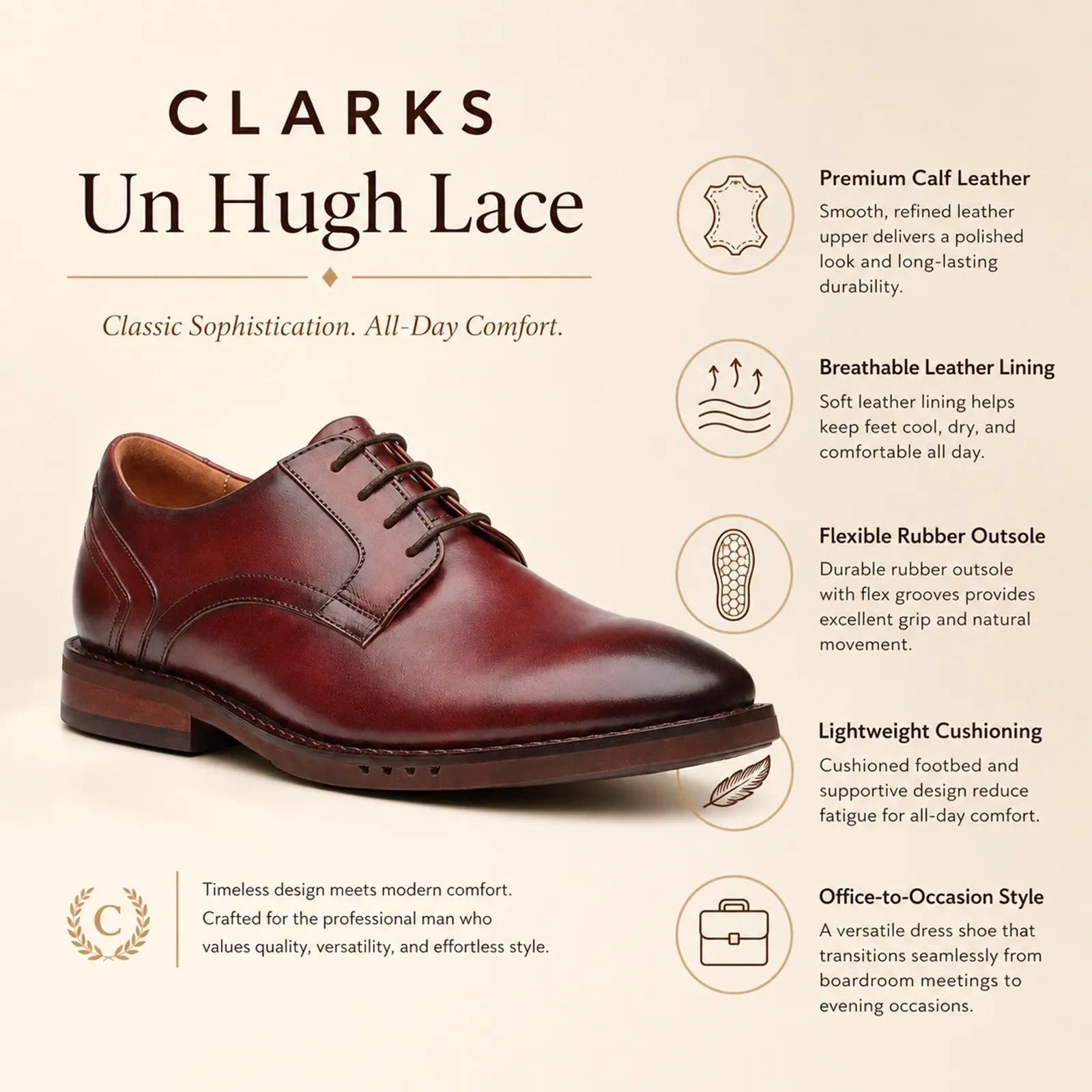 Men's dark brown leather lace-up business shoes with stitched detailing and low sole.