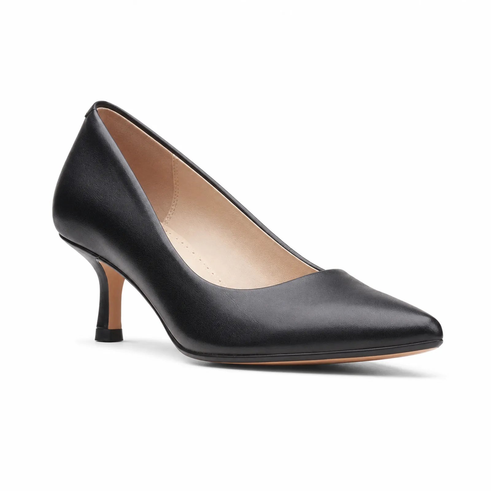 Women's black pointed-toe slip-on heels with a slim 5.5 cm stiletto heel