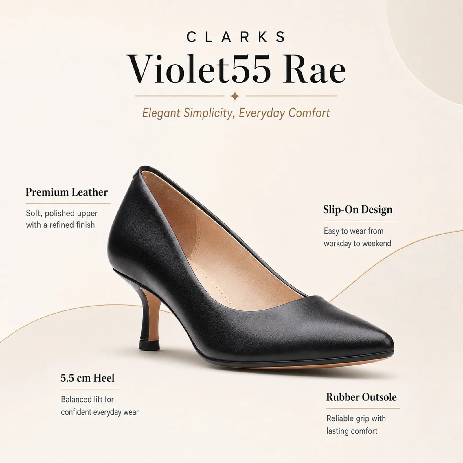 Women's black leather pointed-toe slip-on pumps with slim stiletto heel and rubber outsole