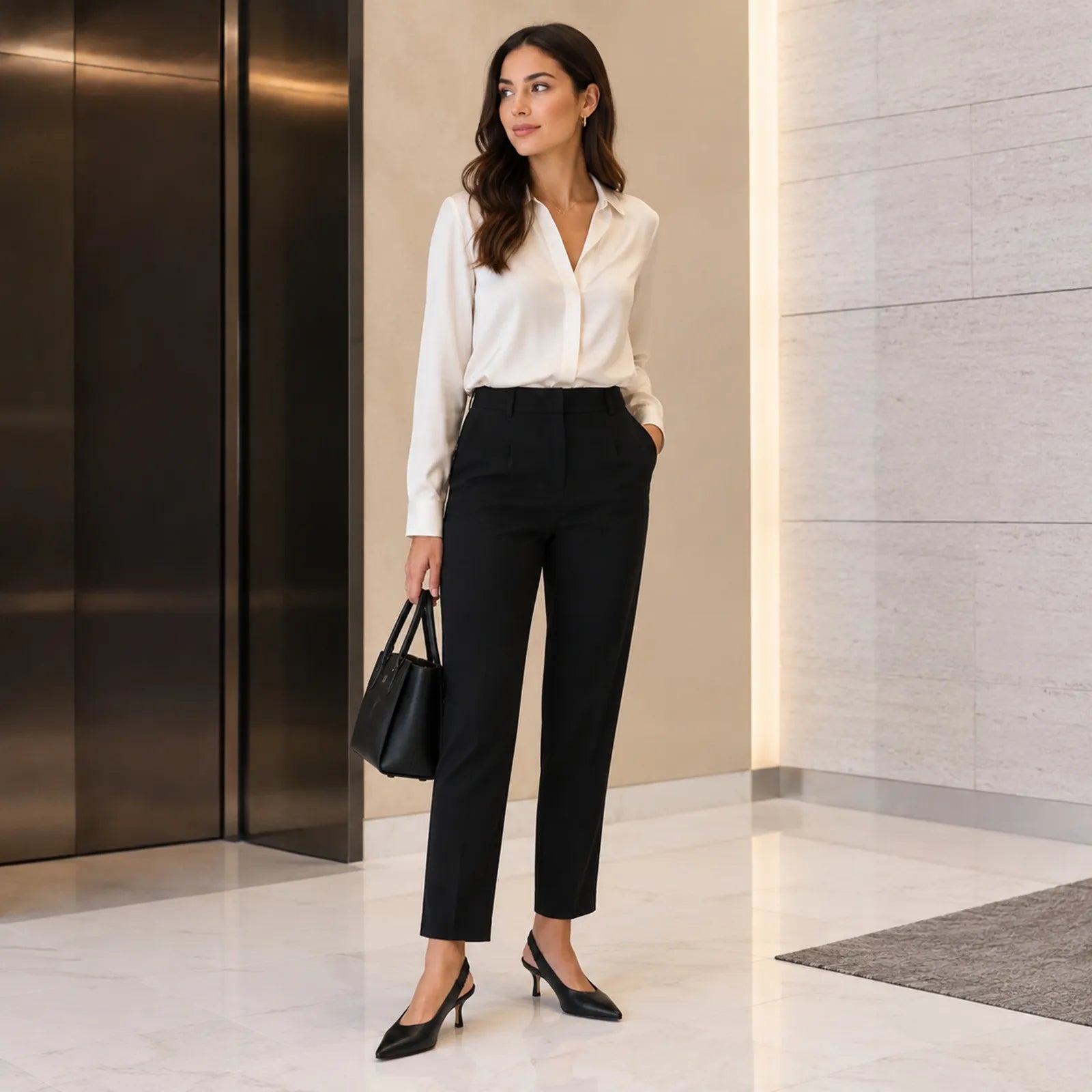 Black pointed-toe slingback pumps with slim stiletto heels