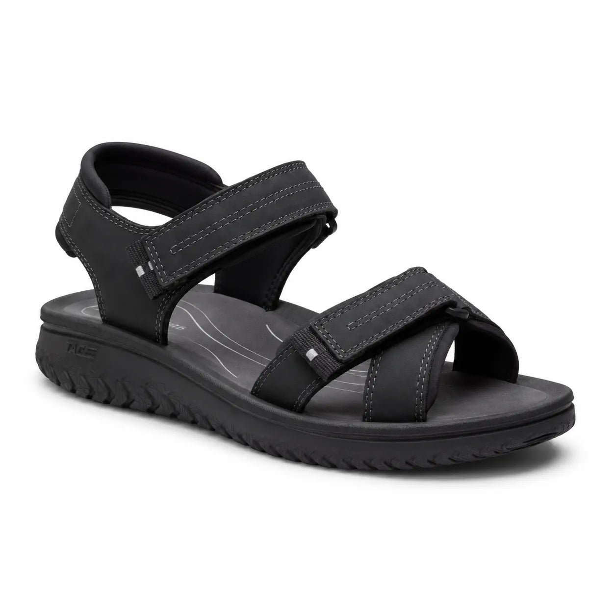 Clarks men Wesley Shore sandals black leather adjustable strap 26182010 main product view