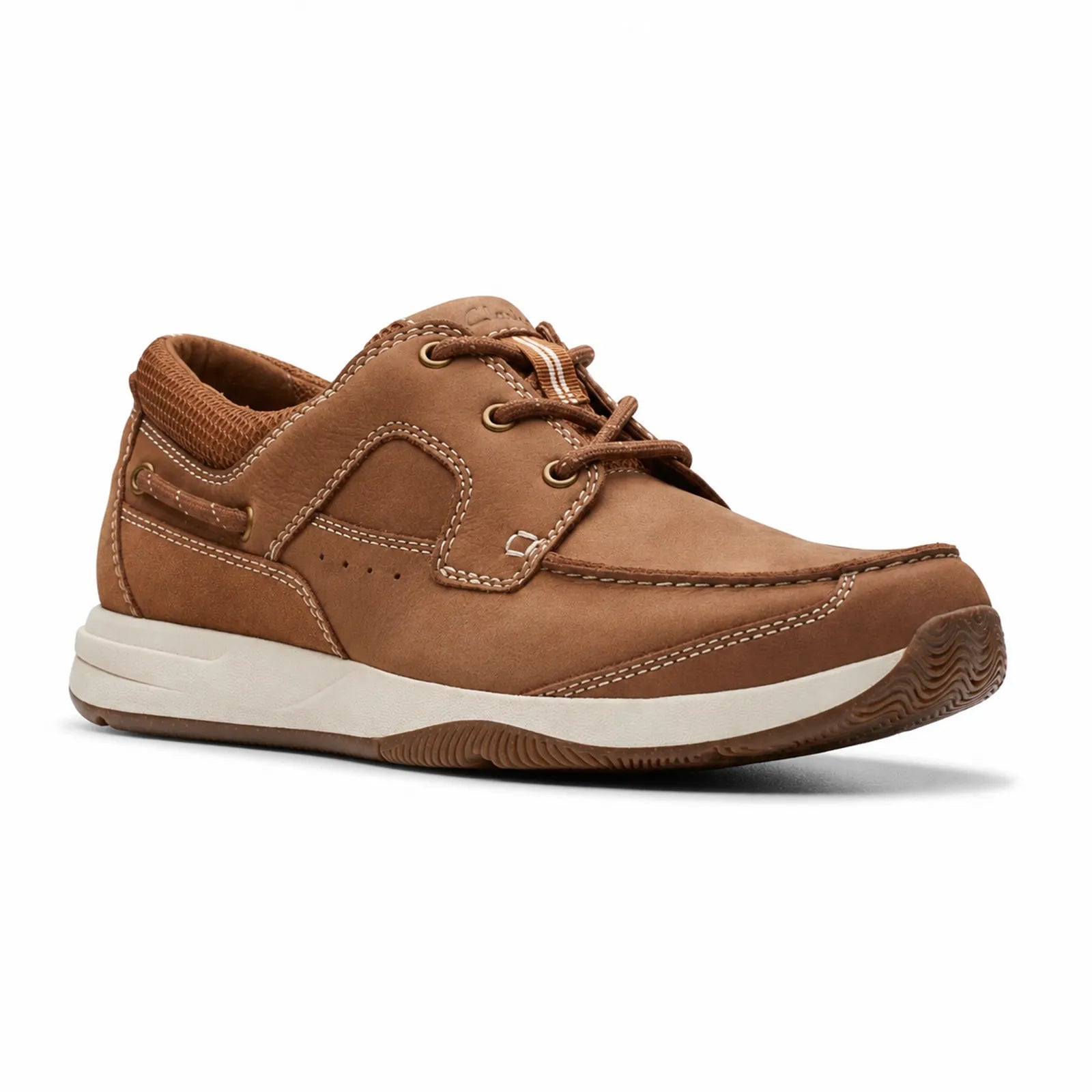 Clarks Sailview Lace men's brown nubuck lace-up sneakers with white sole