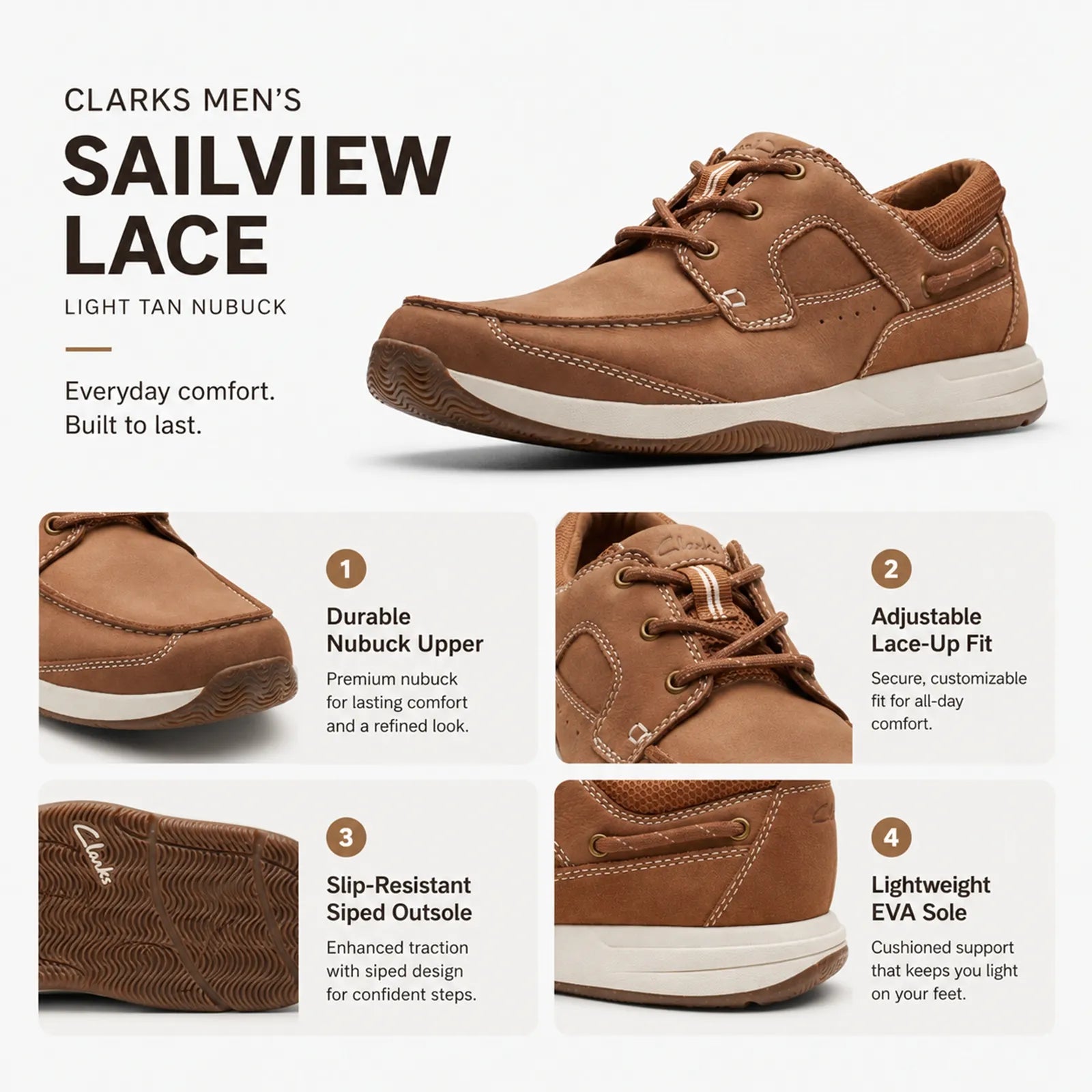Clarks Sailview Lace men's brown lace-up sneakers with textured rubber sole
