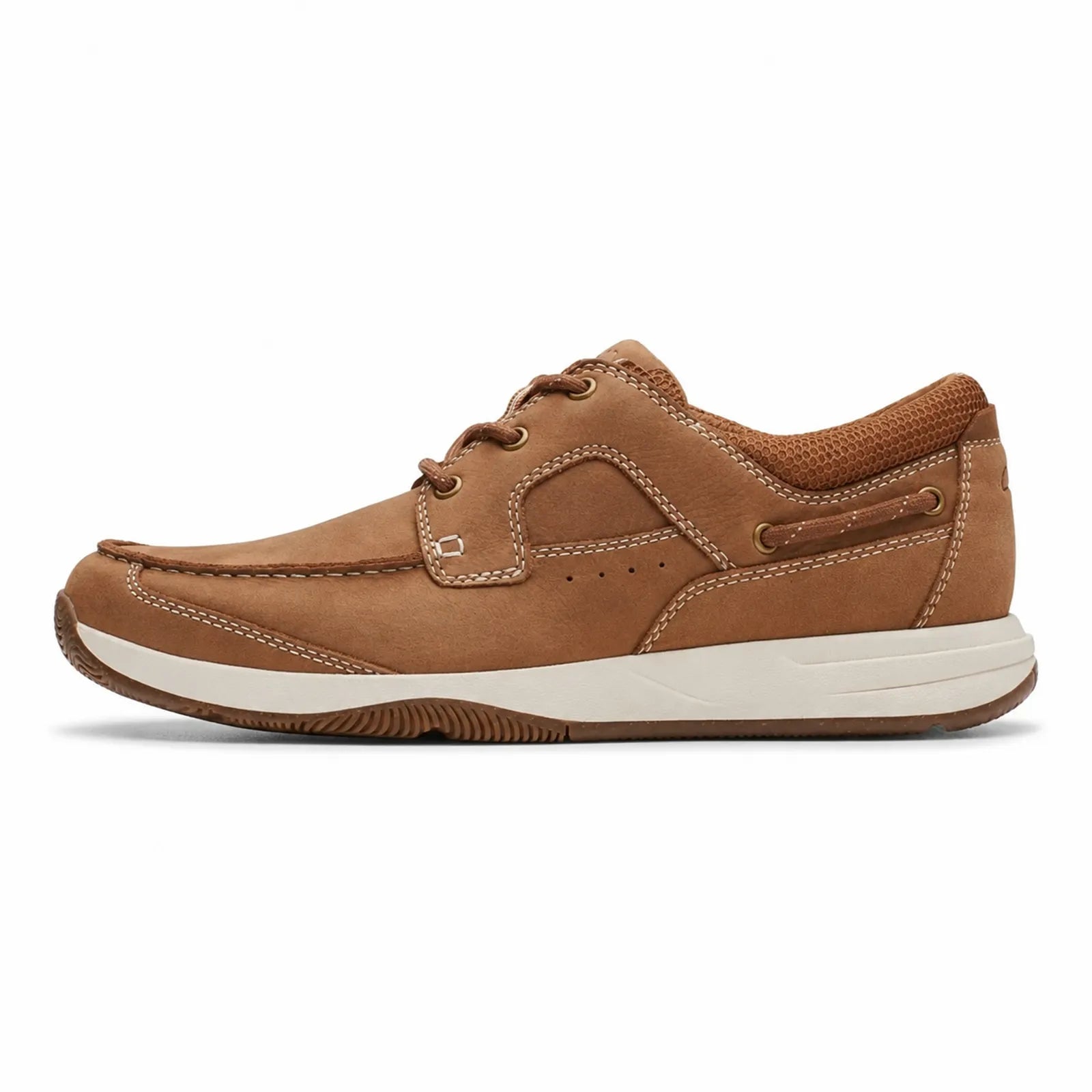 Clarks Sailview Lace men's brown nubuck lace-up sneakers, angled profile