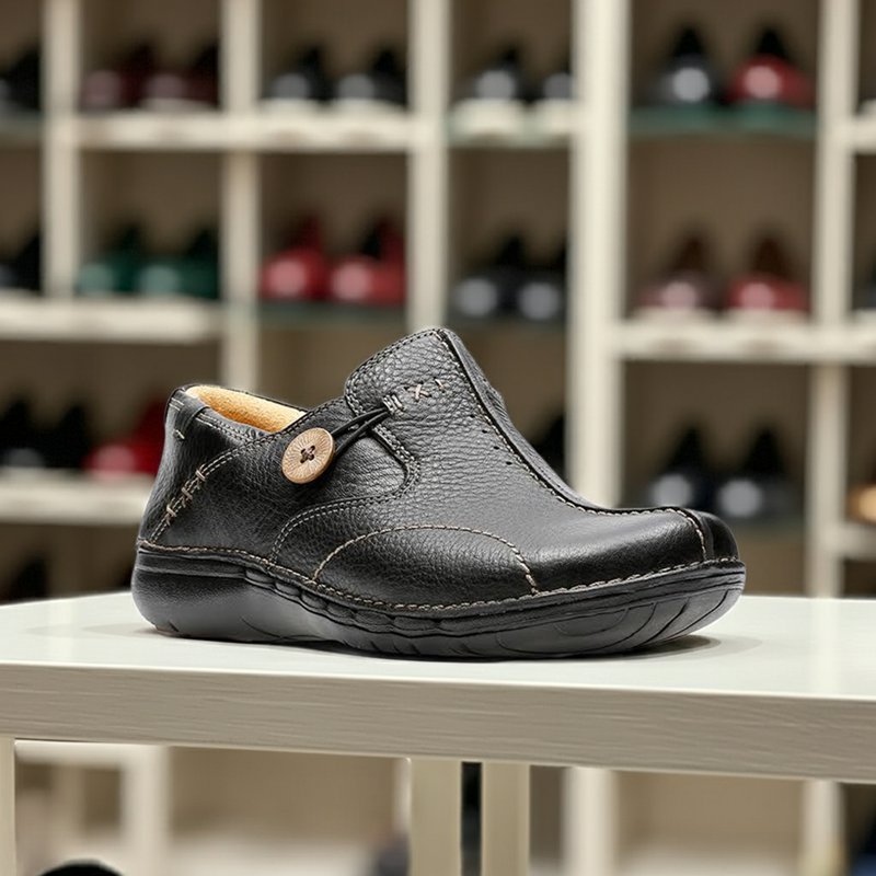 Clarks Un Loop Women's Loafers Black Leather Casual Shoes Un Loop