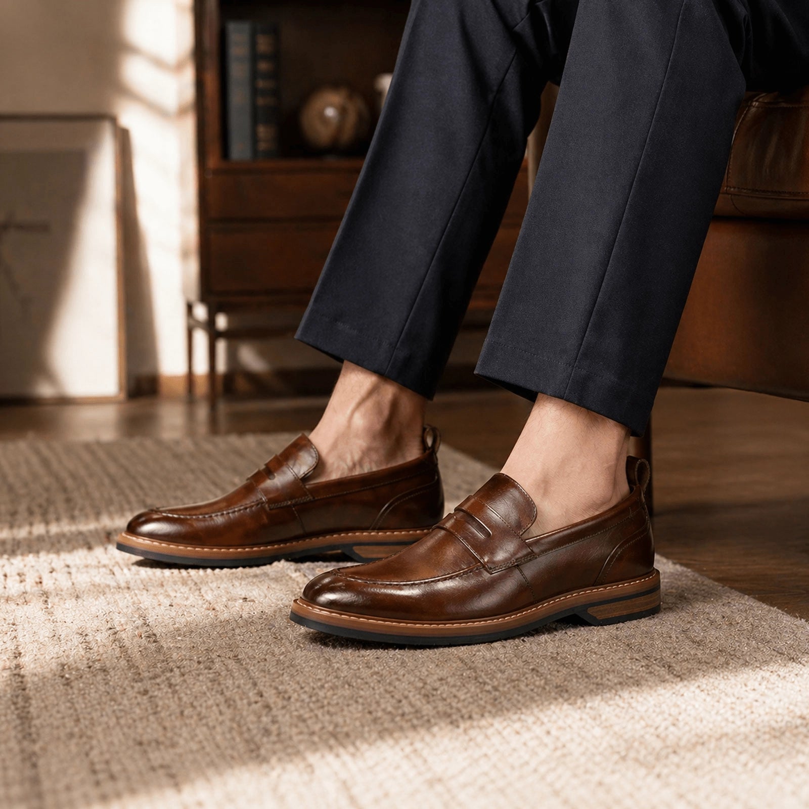 Clarks Aldwin Step Men's Leather Business Shoes – Easy Casual Comfort-Brown