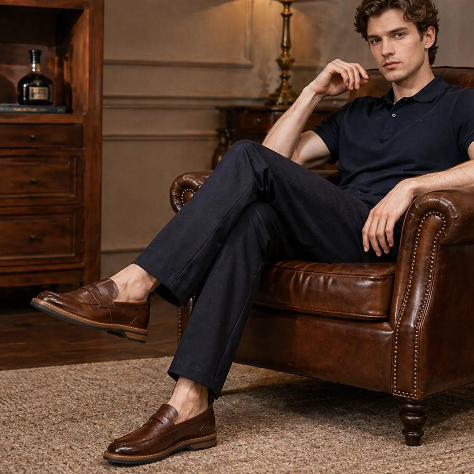 Clarks Aldwin Step Men's Leather Business Shoes – Easy Casual Comfort-Brown
