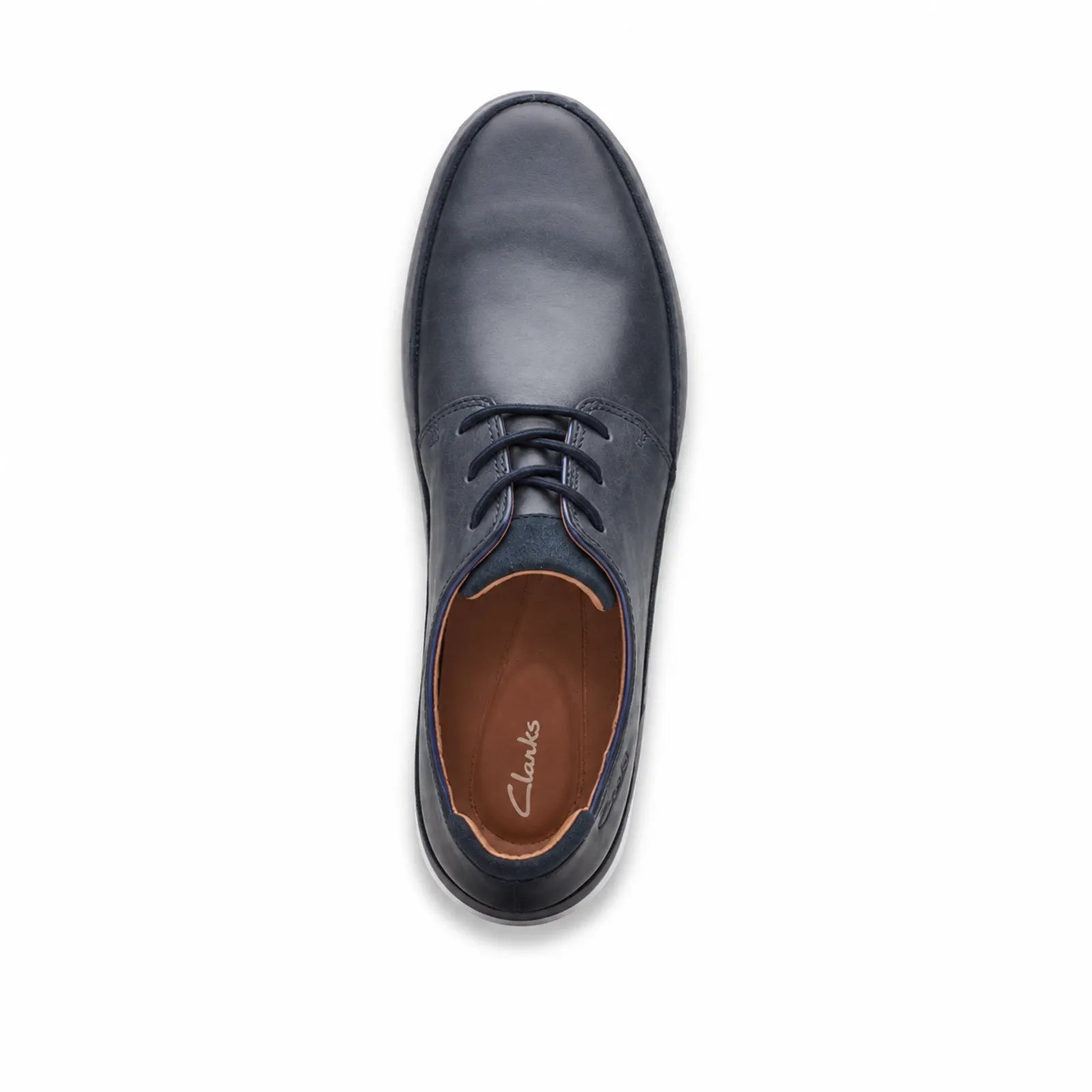 Clarks men's blue leather lace-up dress shoe, round toe, lace-up front
