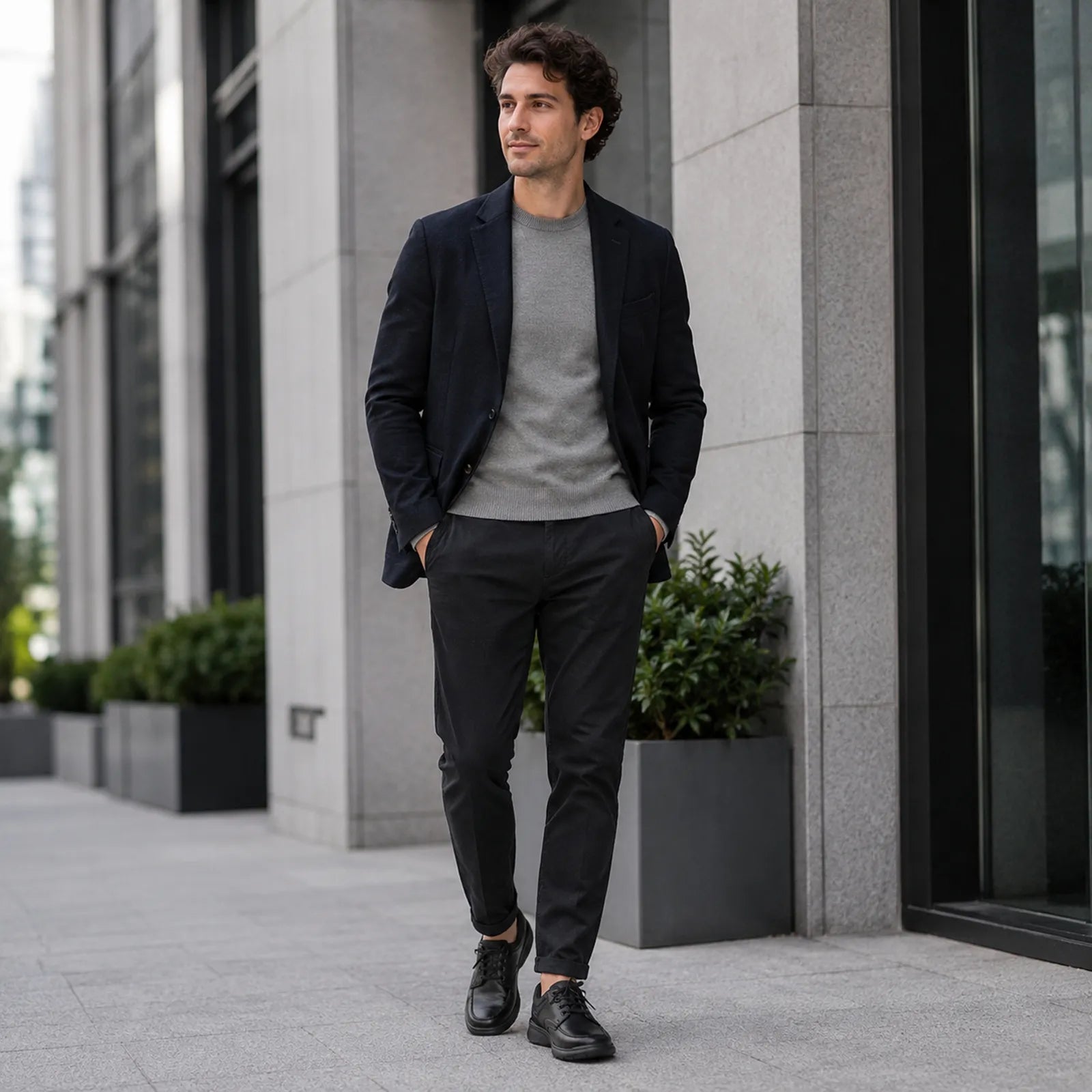 Men’s black lace-up business shoes with cushioned sole