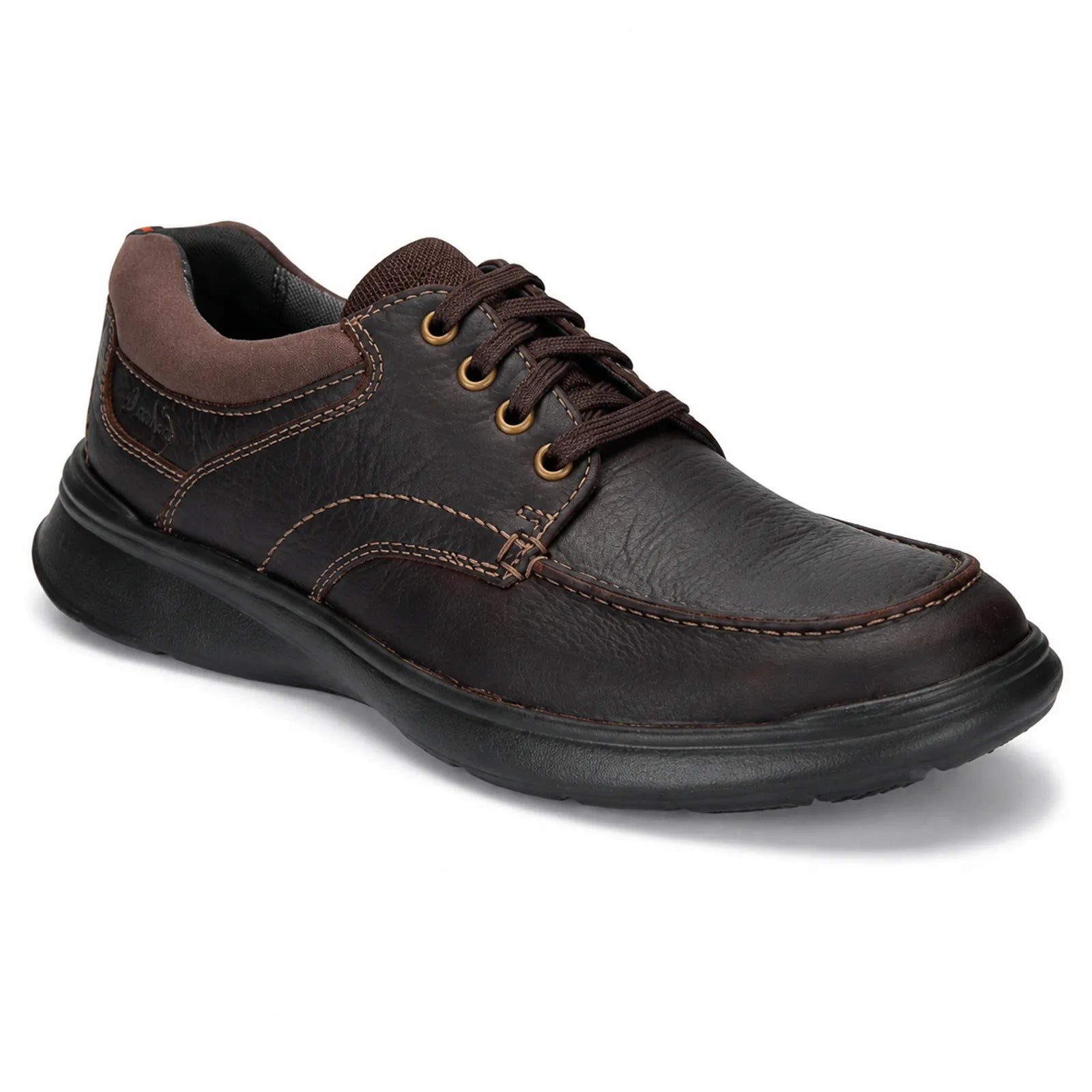Men’s dark brown leather lace-up business shoe with contrasting tan collar