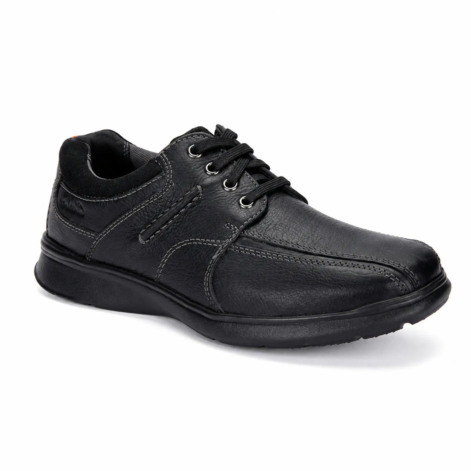 Men's black leather lace-up business walking shoes with cushioned sole and round toe