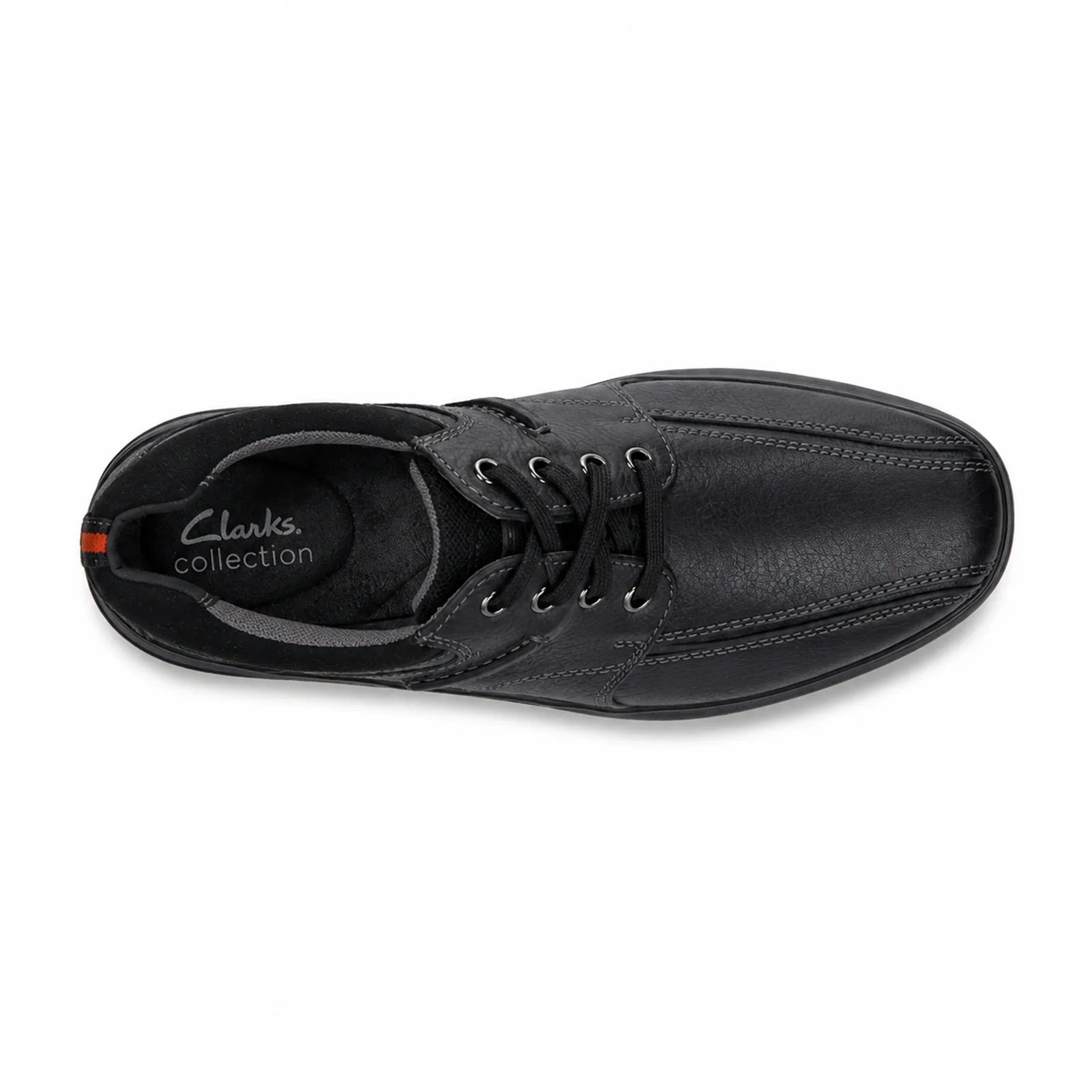Men's black leather lace-up business shoe with fabric-lined collar and round toe
