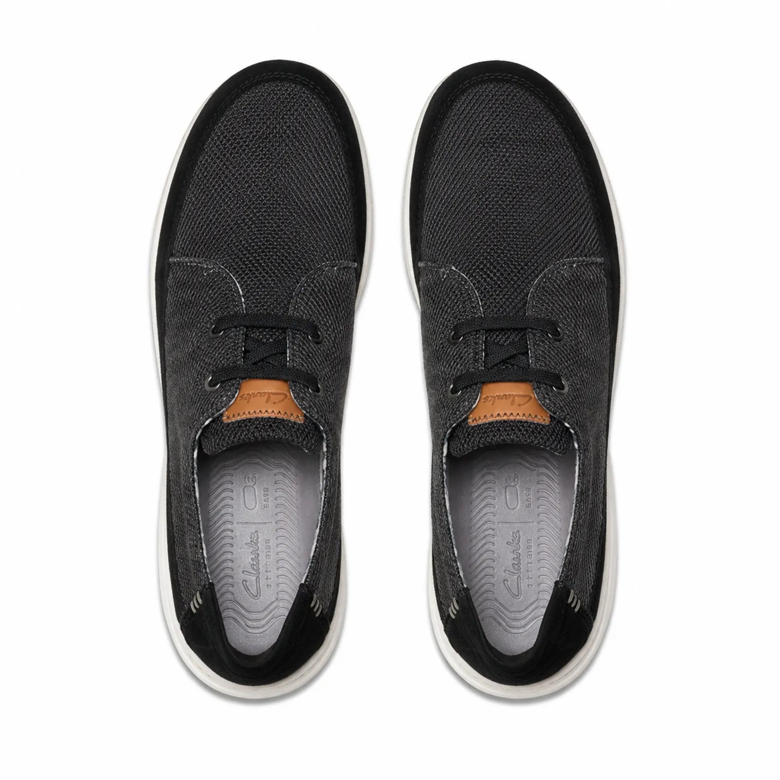 Side view of Clarks Easeway Lace men's black combi sneakers with lightweight EVA midsole