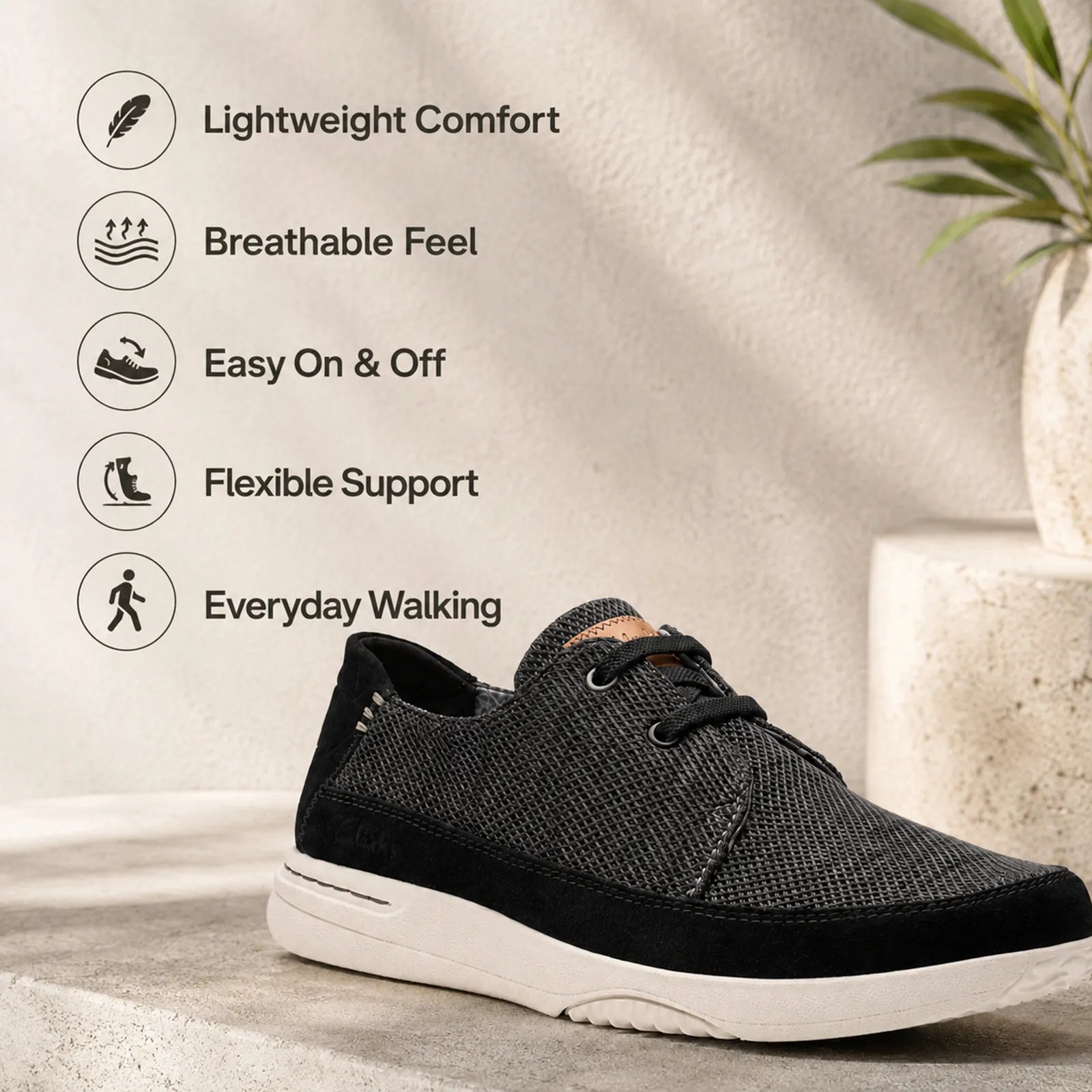 Clarks Easeway Lace sneakers featuring soft EVA foam footbed and lightweight cushioning