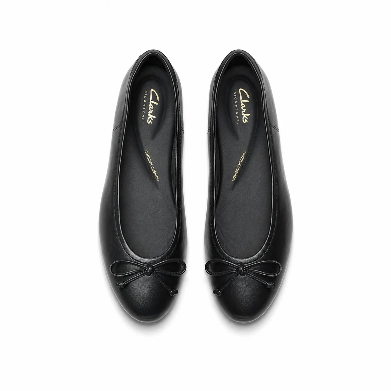 Pair of women’s black leather ballet loafers with bow detail