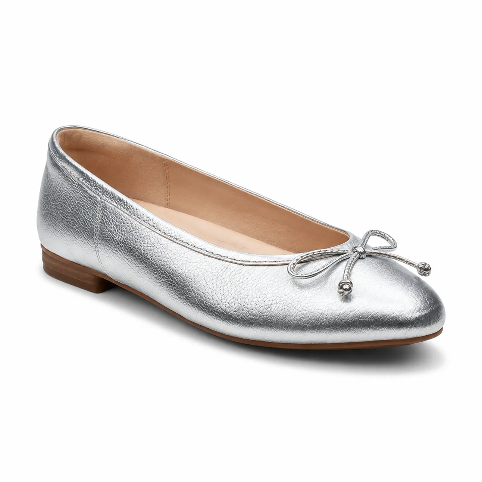 Women’s leather loafers in silver with bow detail and low block heel