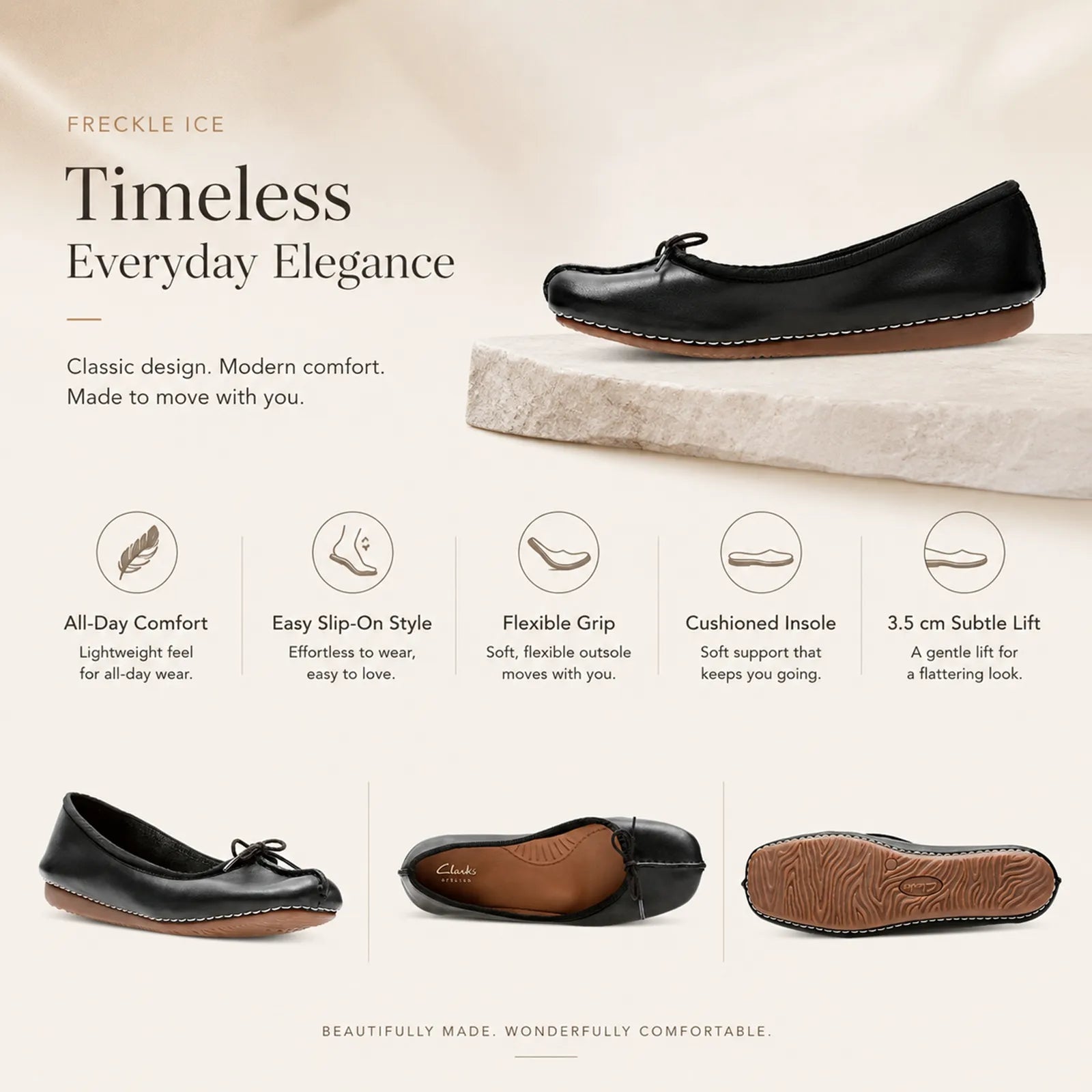 Black women's flat shoes with lace-up bow, stitching trim, and flexible outsole