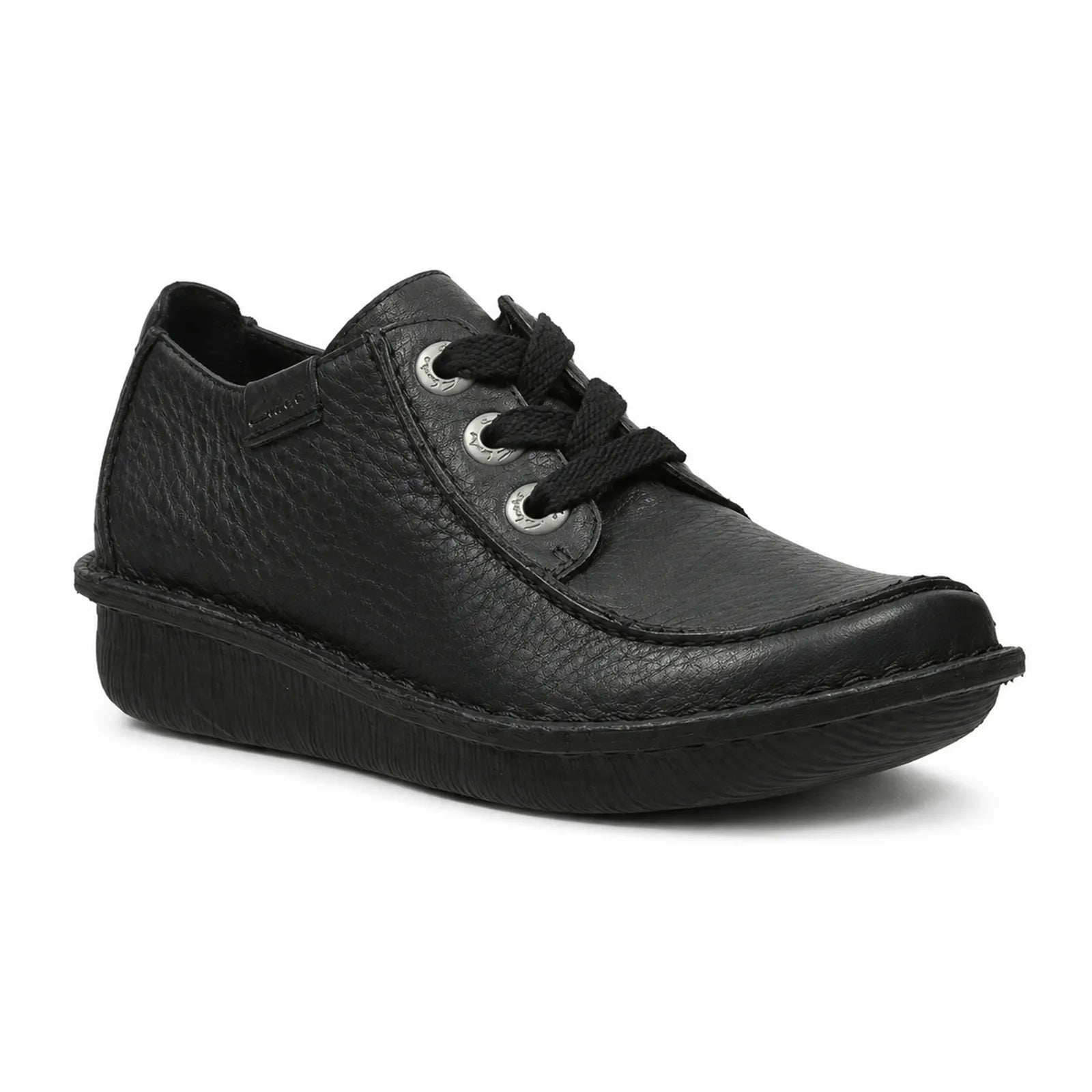 Black women's leather lace-up shoes with cushioned platform sole and round toe