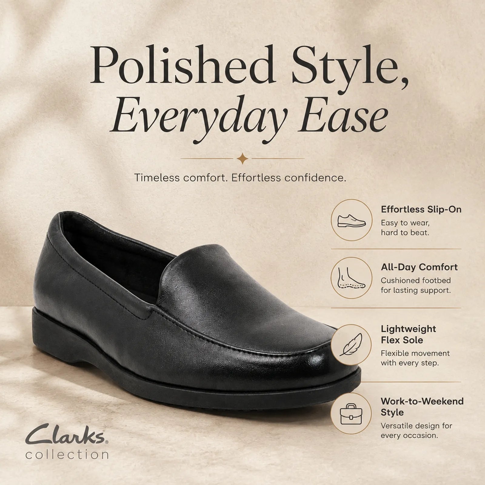 Women's black leather slip-on loafer flats with low-profile sole