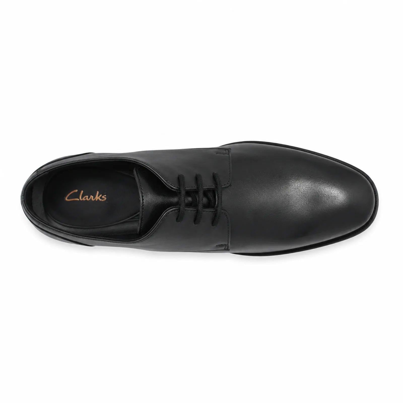 Men's black leather lace-up dress shoes with branded insole view