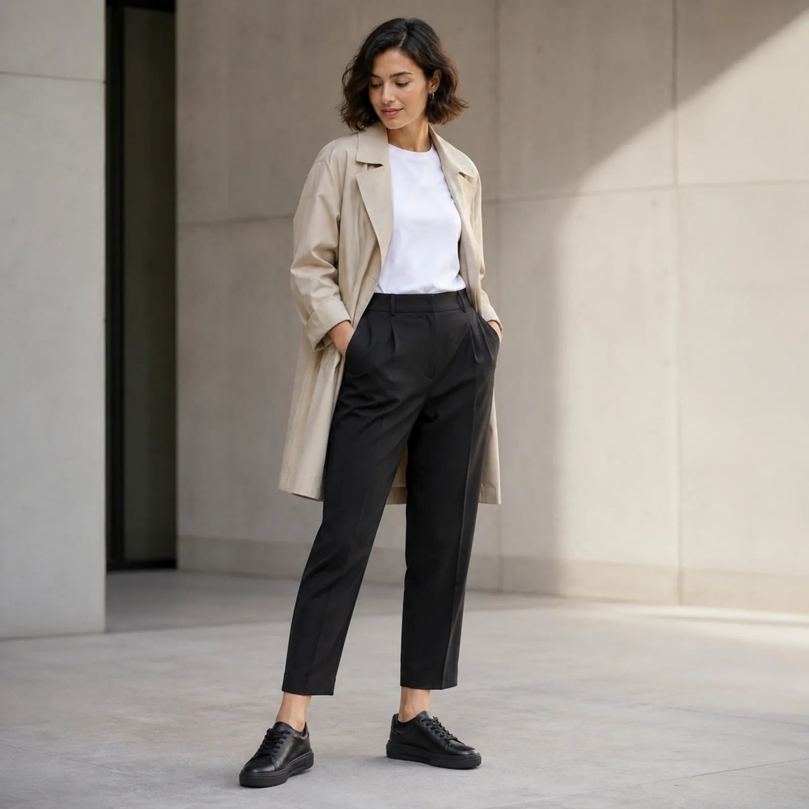 Black leather lace-up platform shoes worn with dark pants