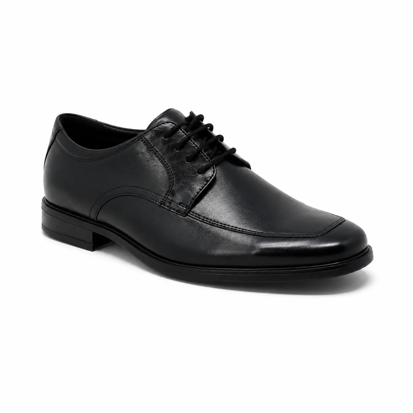 Men's black leather lace-up business shoes with apron toe stitching