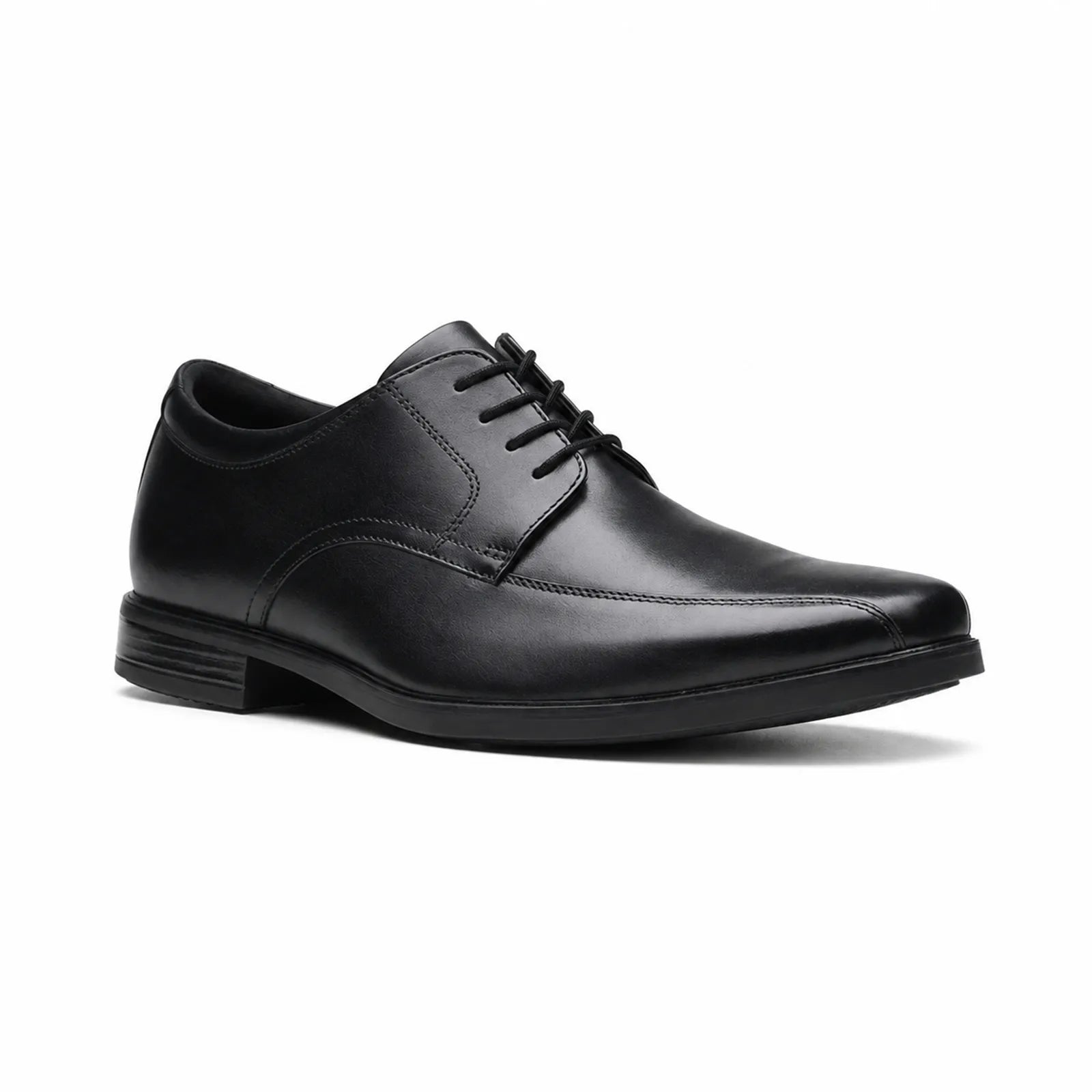 Men's black leather lace-up business shoe with comfort-focused sole