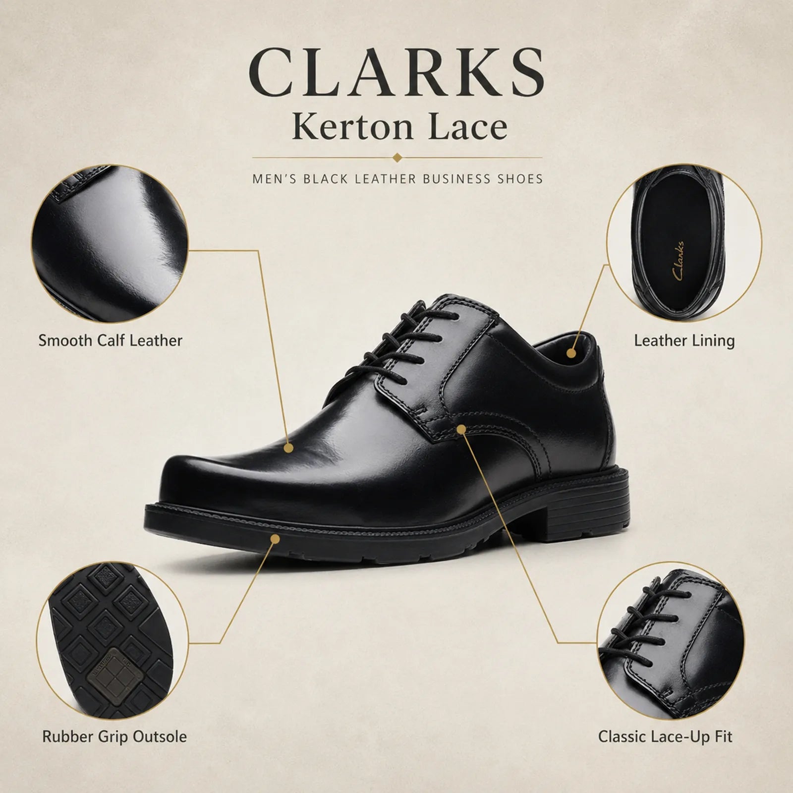 Black leather lace-up business shoe on white background