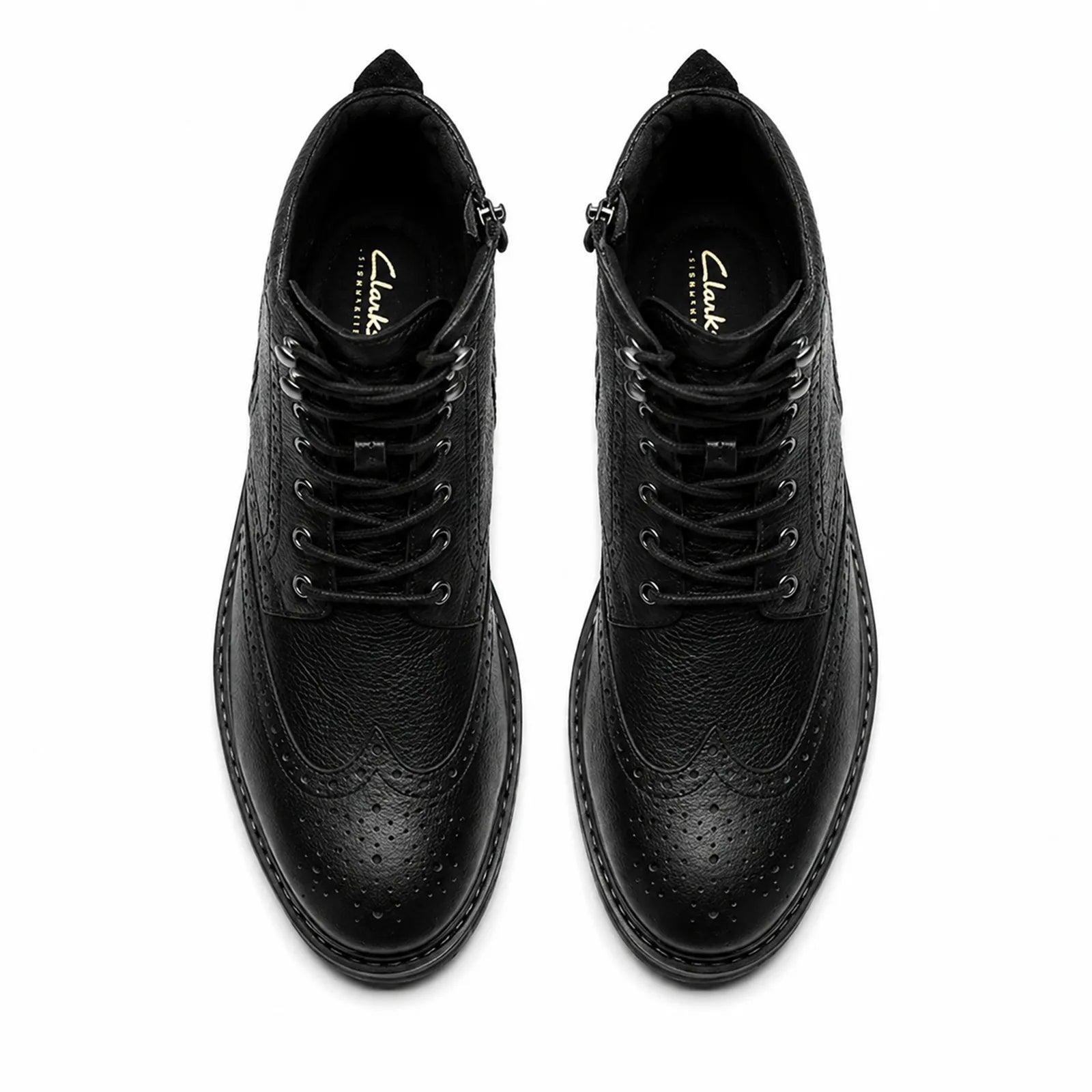 Pair of men's black leather lace-up ankle boots with side zipper