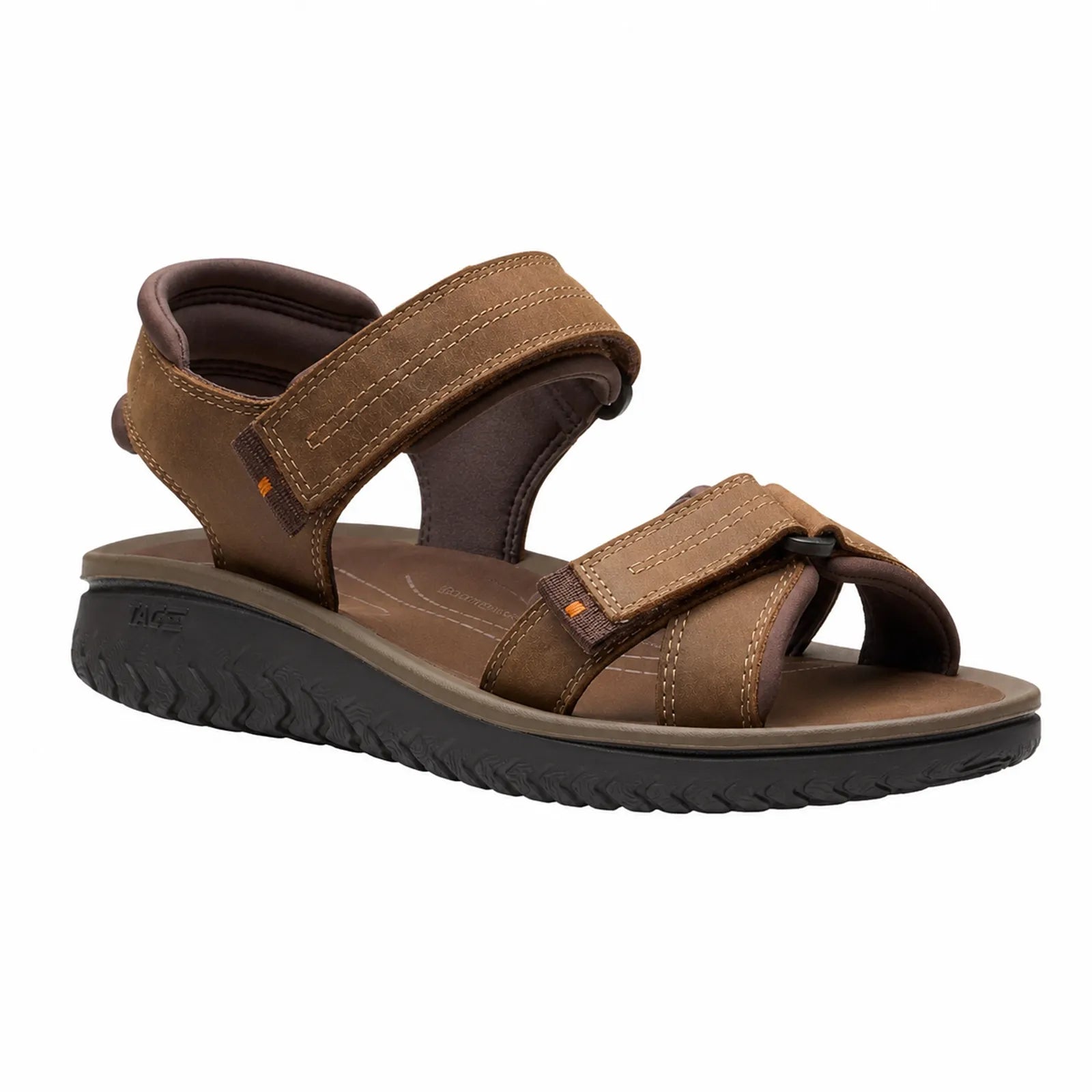 Men's brown leather sandals with two adjustable straps and cushioned EVA sole