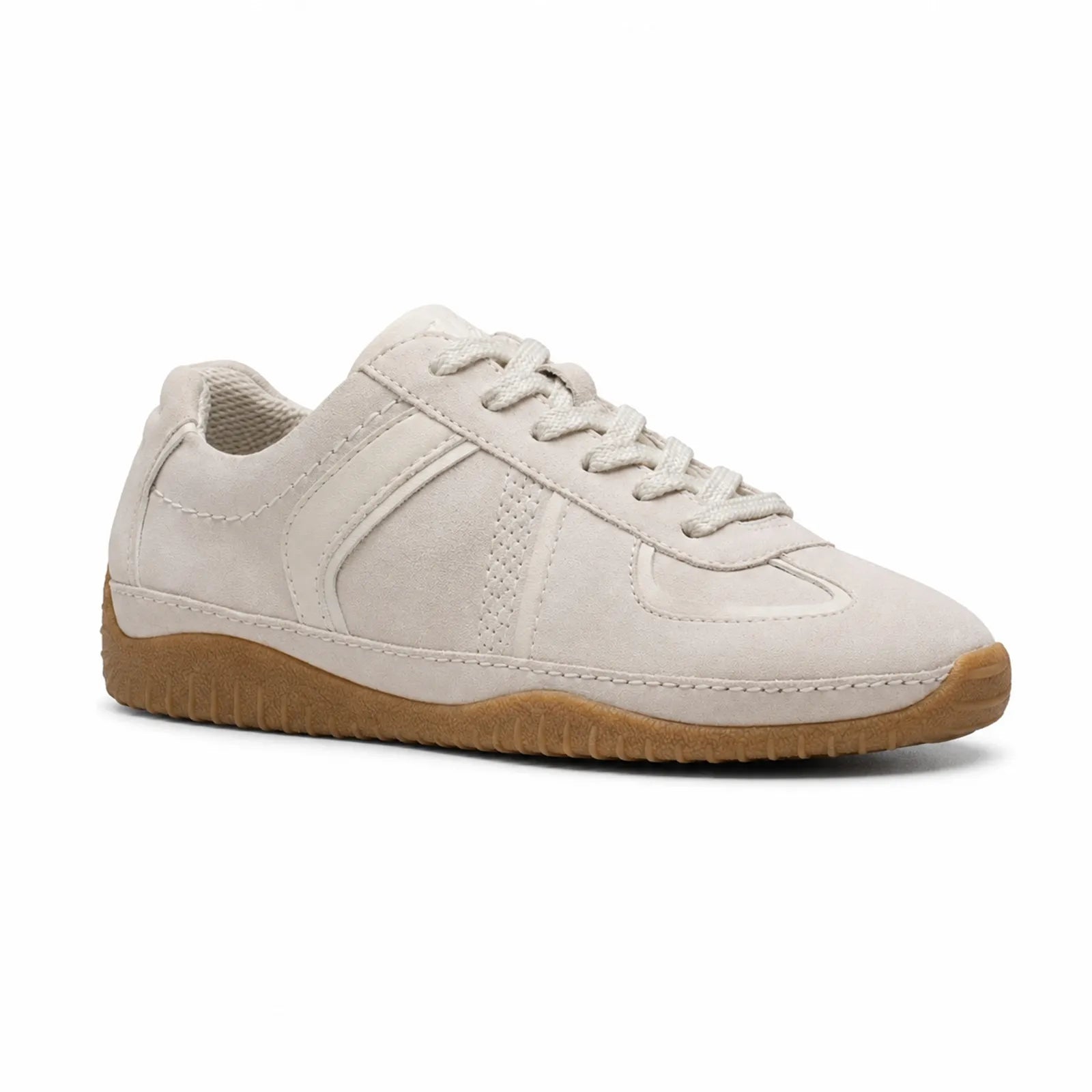 Off-white leather lace-up sneakers with textured panels and gum rubber sole