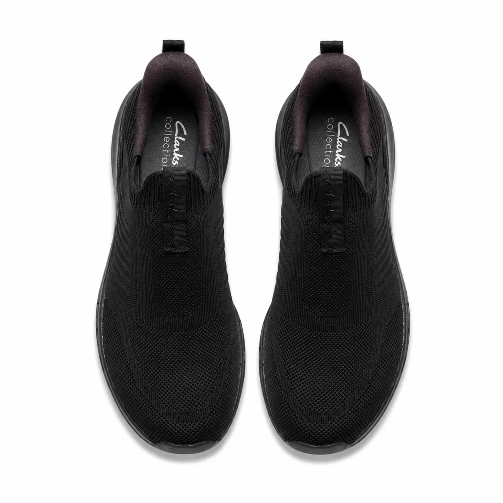 Side view of Clarks Motion Trek IN men's black sneakers with lightweight EVA midsole