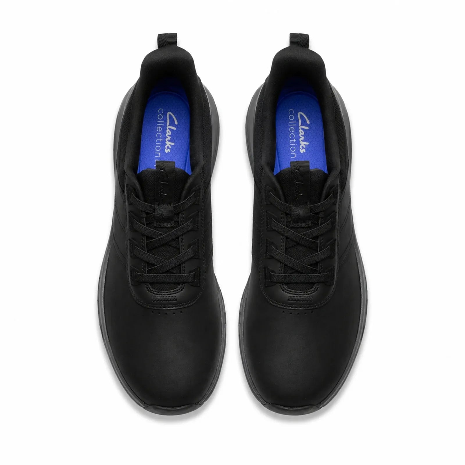 Side view of Clarks Motion Trek LX men's black sneakers with lightweight EVA midsole