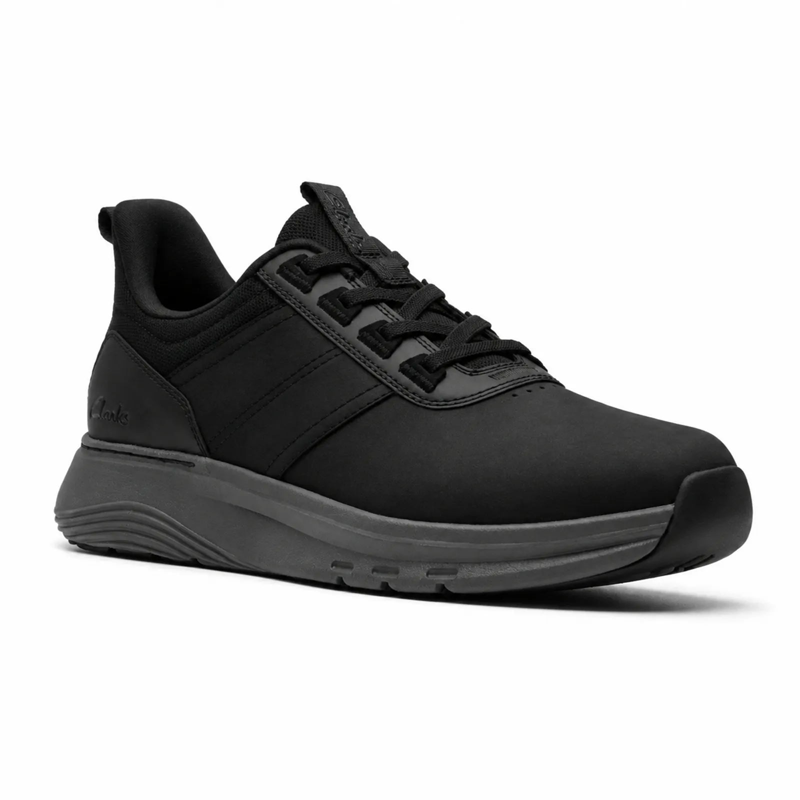 Clarks Motion Trek LX men's black sneakers with premium leather upper and lace-up design