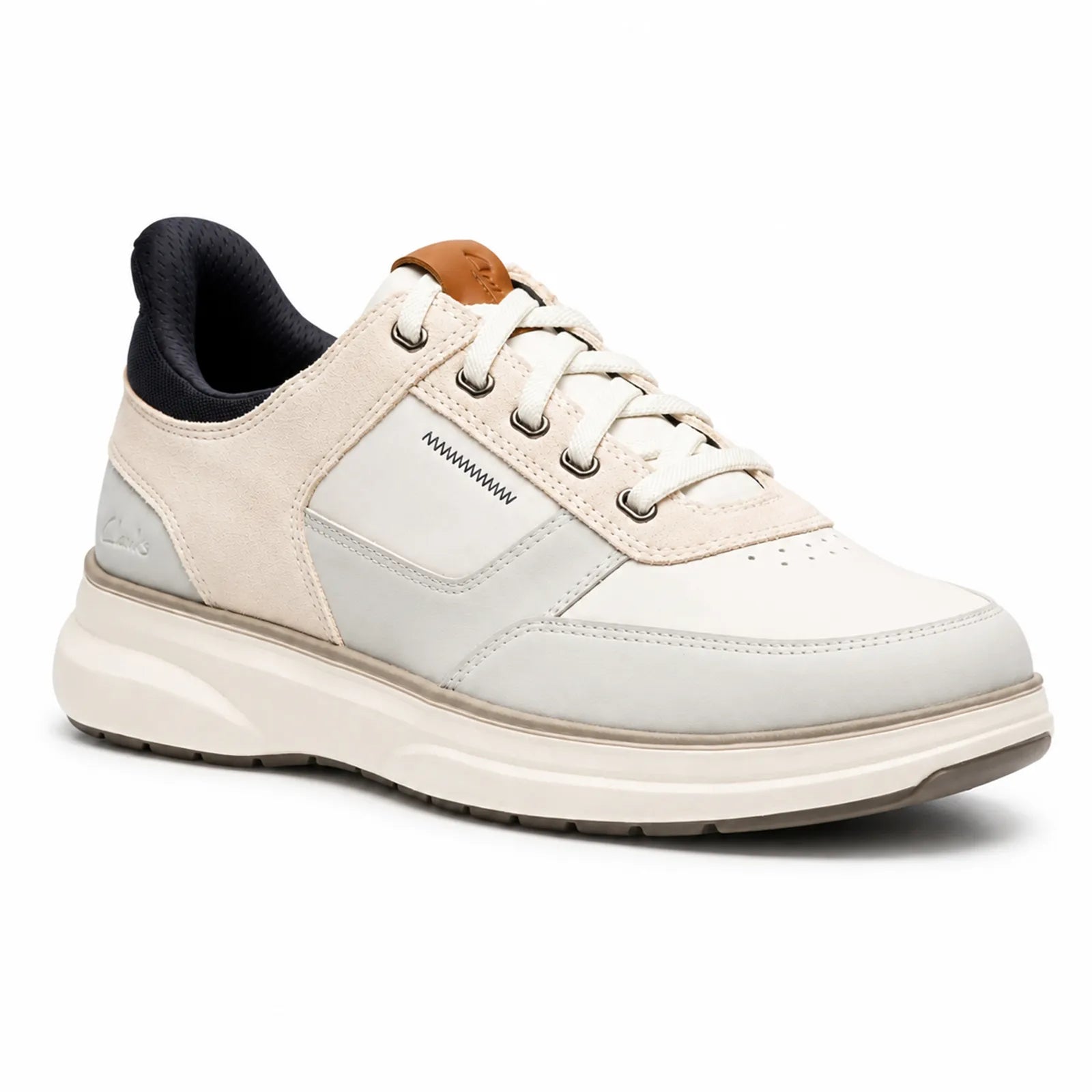 Cream leather lace-up sneakers with padded collar and cushioned sole