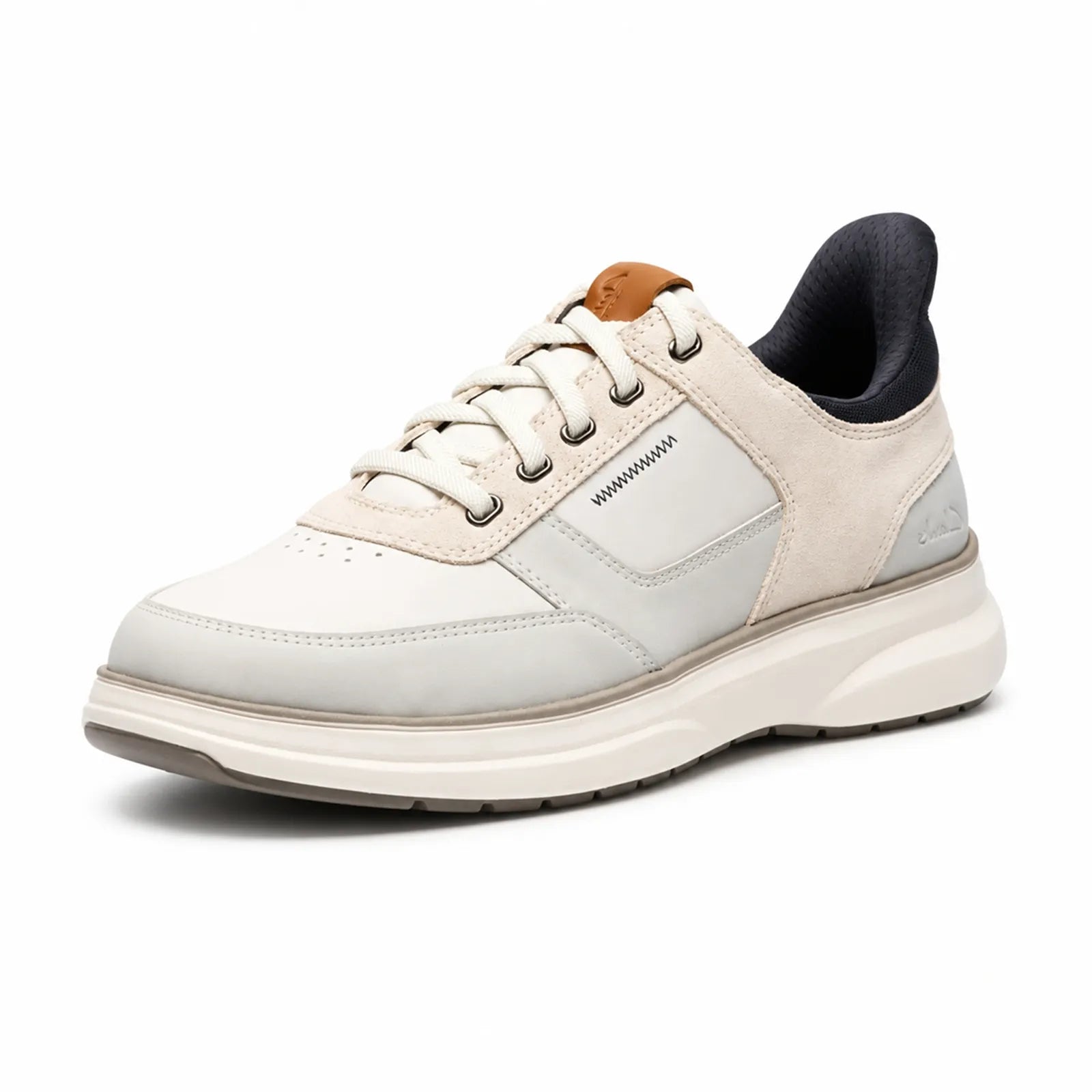 Cream leather lace-up sneakers with cushioned sole and padded collar