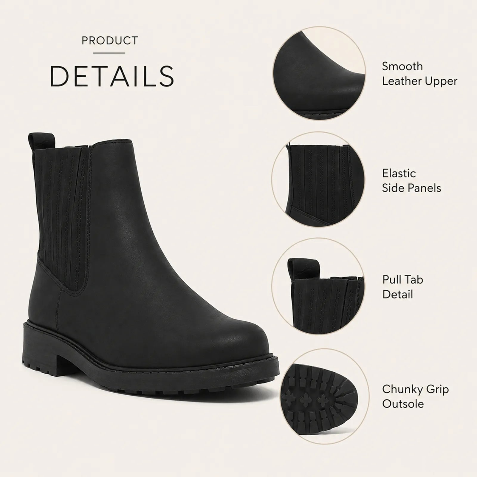 Mid women’s Chelsea boots with elastic side panels and chunky grip tread sole