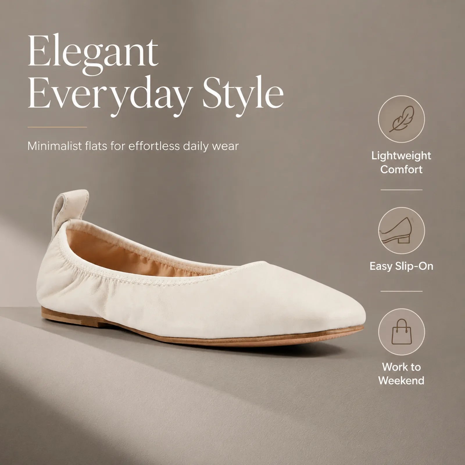 White ballet flats with low sole and slip-on elastic opening