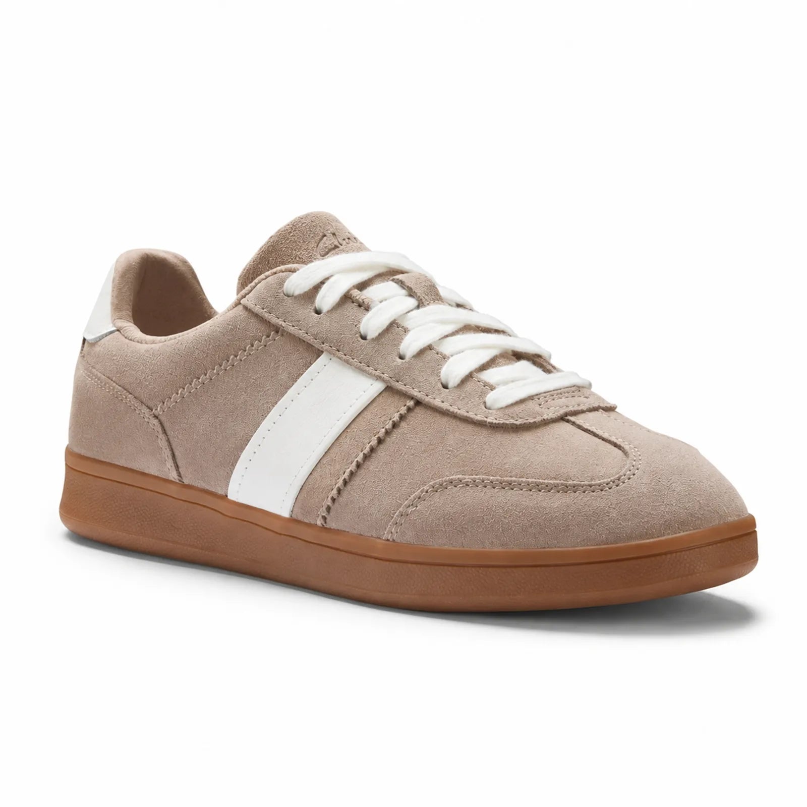 Clarks Seco Speed women's light brown suede sneakers with cupsole design and lace-up fastening