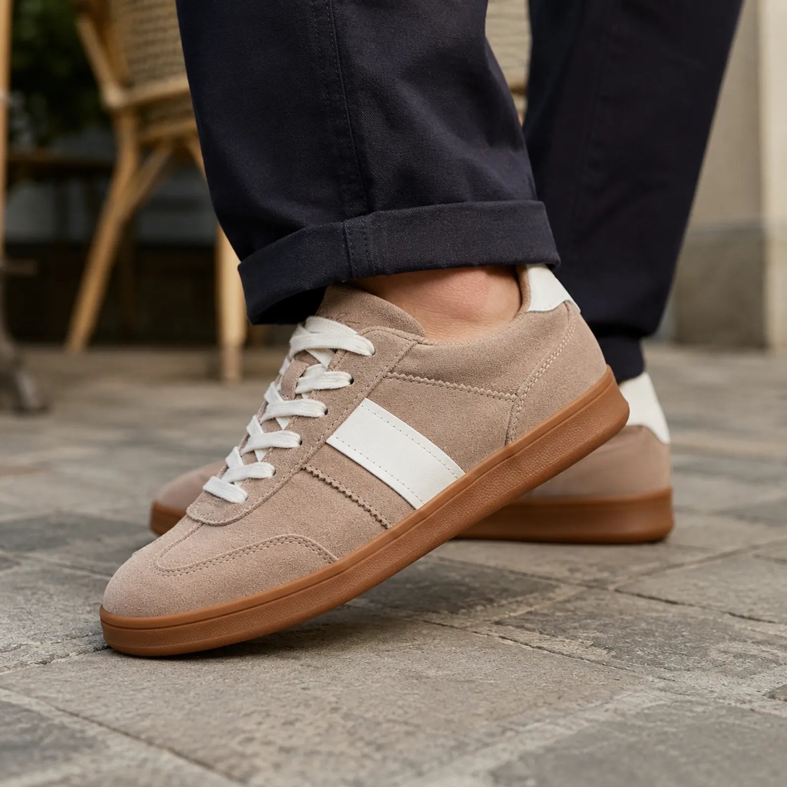 Clarks Seco Speed light brown suede sneakers shown on foot for everyday comfort walking