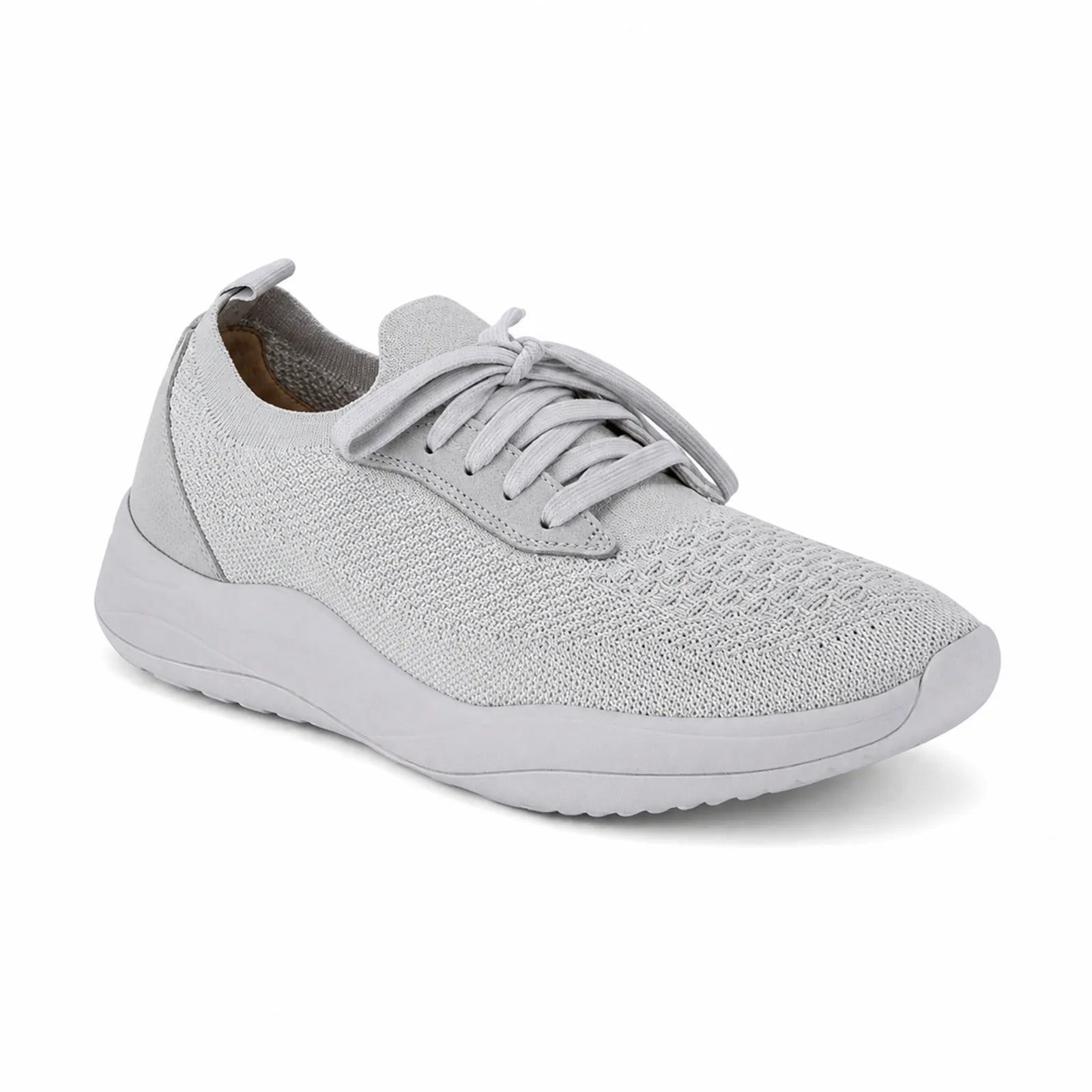 Men's light gray textile sneakers with lace-up front and cushioned sole