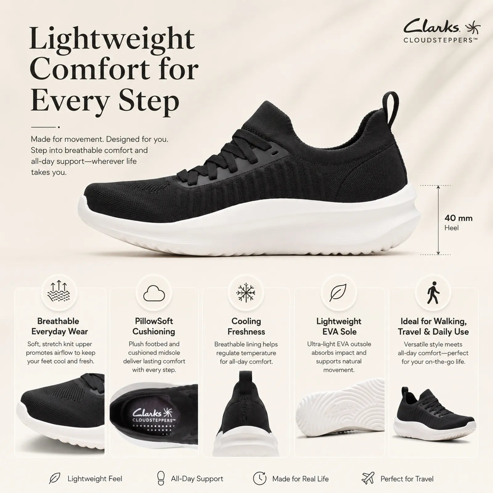 Black women's lace-up knit sneakers with white rubber sole, cushioned low profile.