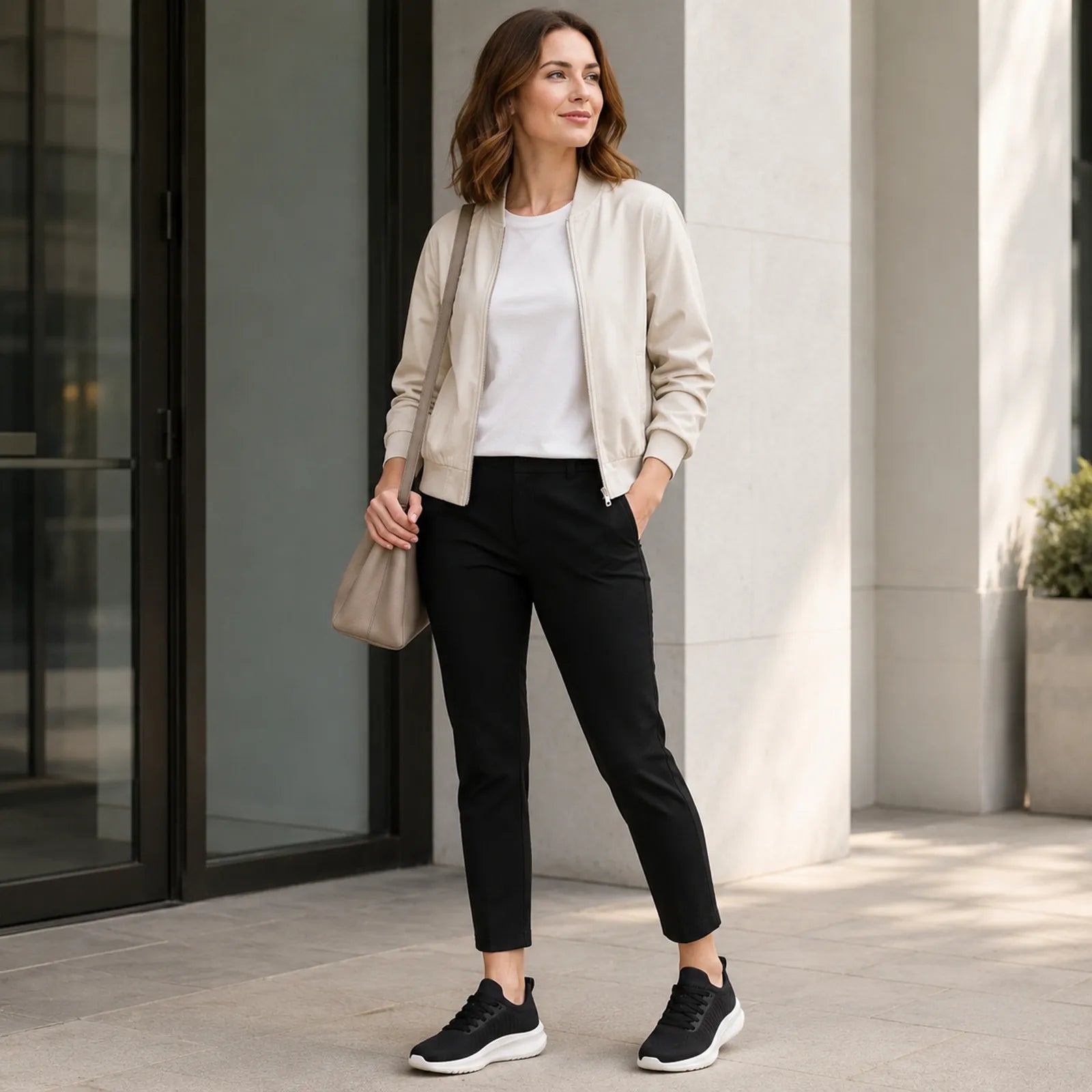 Women’s black lace-up knit sneakers with white sole and cushioned step