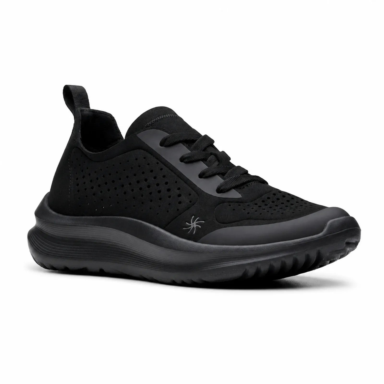 Women's black lace-up sneakers with perforated uppers and chunky rubber sole